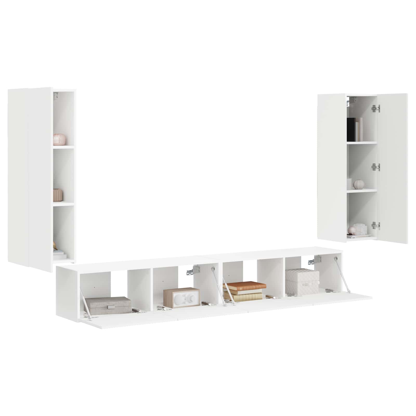 Ensemble de meuble TV mural 4 pc Blanc Bois d'ingénierie