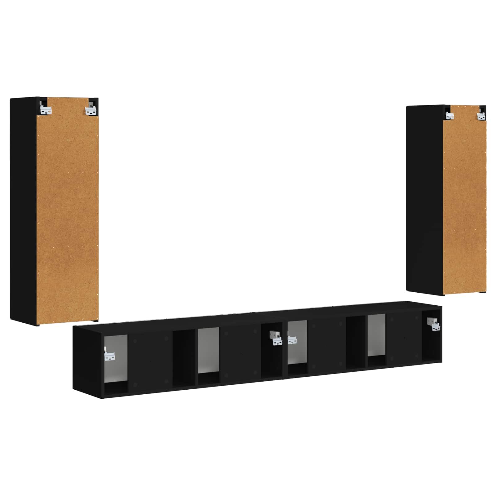 Ensemble de meuble TV mural 4 pc Noir Bois d'ingénierie
