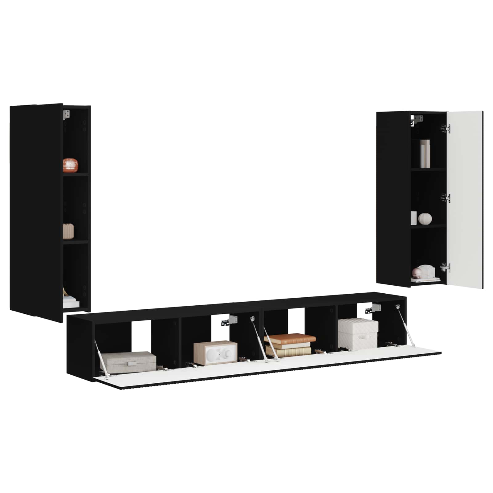 Ensemble de meuble TV mural 4 pc Noir Bois d'ingénierie