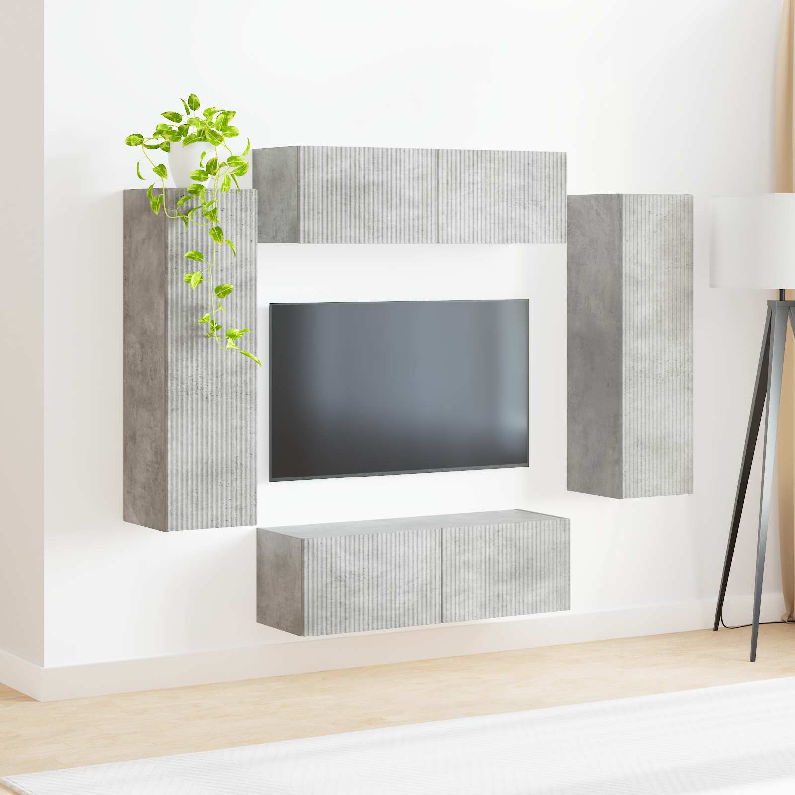 Ensemble de meuble TV mural 4 pcs Gris béton Bois d'ingénierie - XIOS