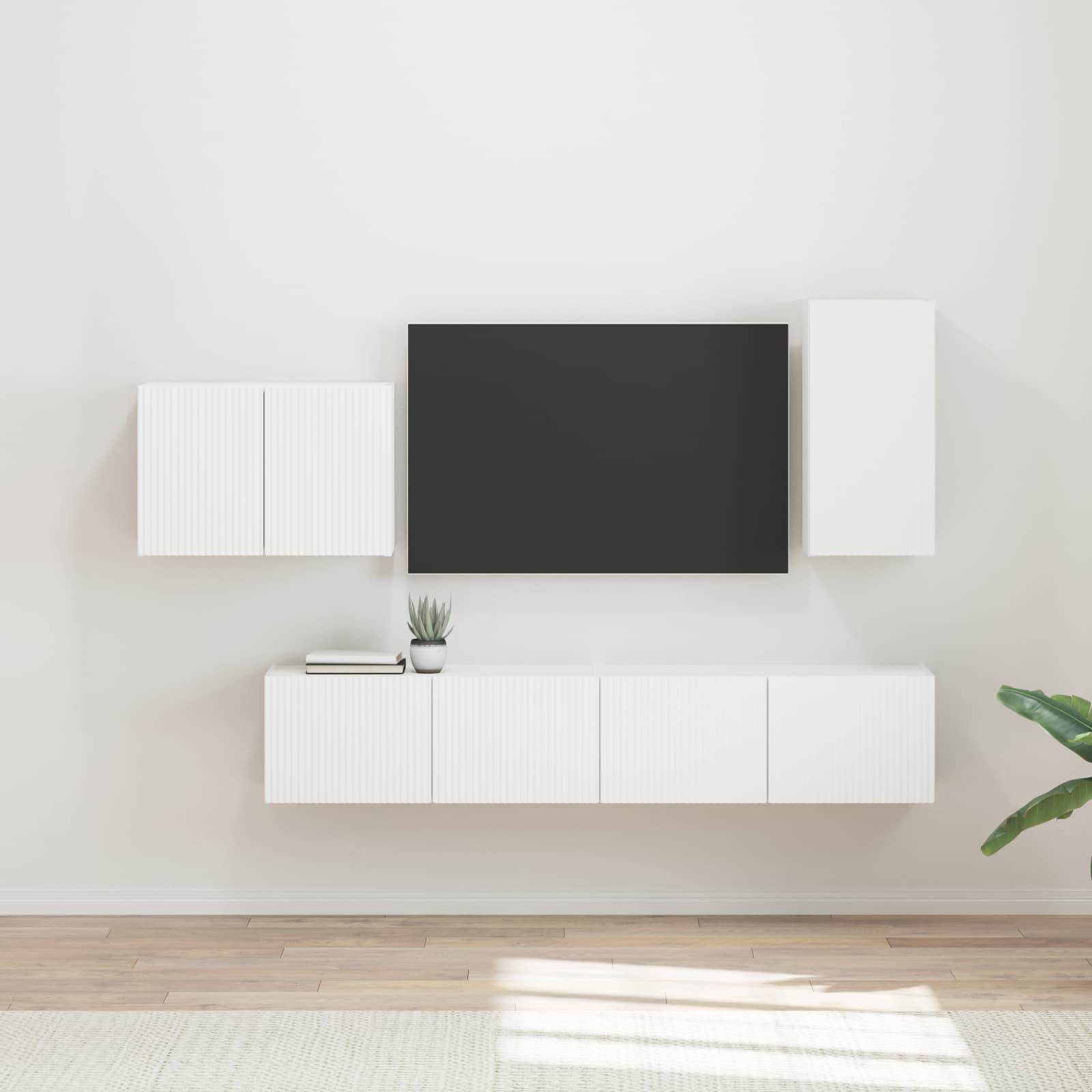 Ensemble de meuble TV mural 4 pc Blanc Bois d'ingénierie