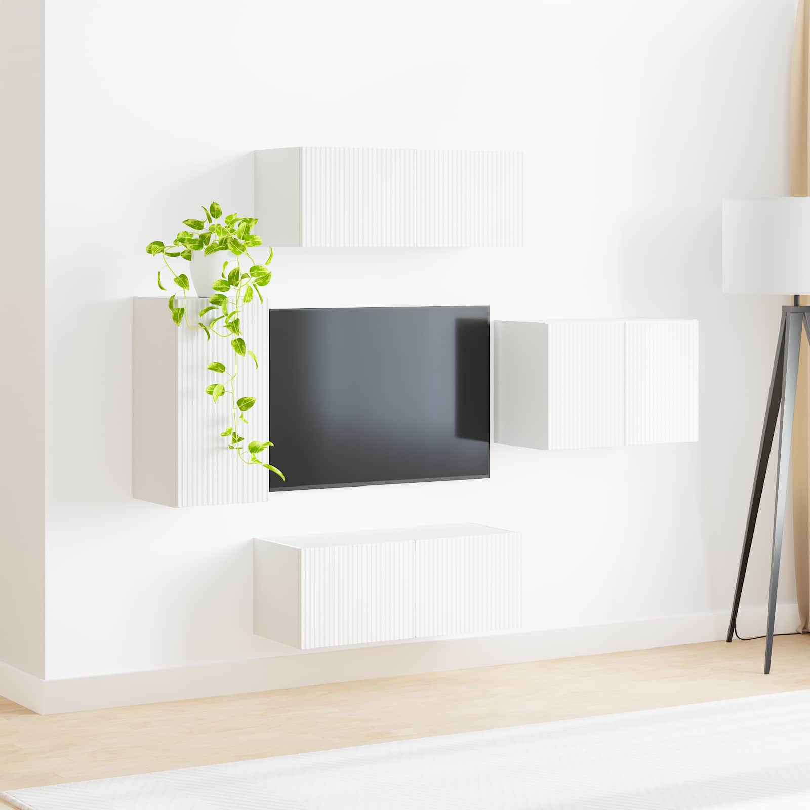Ensemble de meuble TV mural 4 pc Blanc Bois d'ingénierie