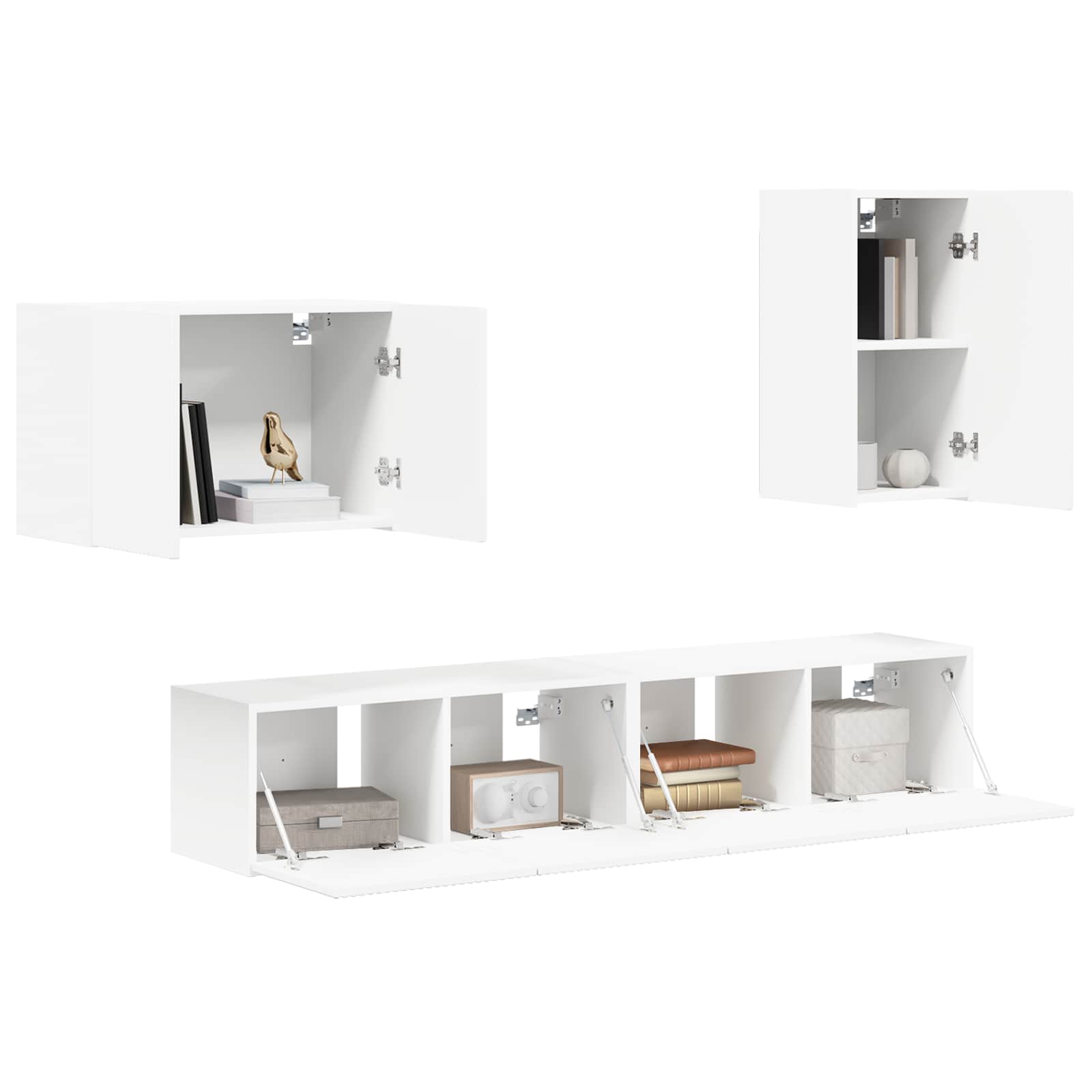 Ensemble de meuble TV mural 4 pc Blanc Bois d'ingénierie