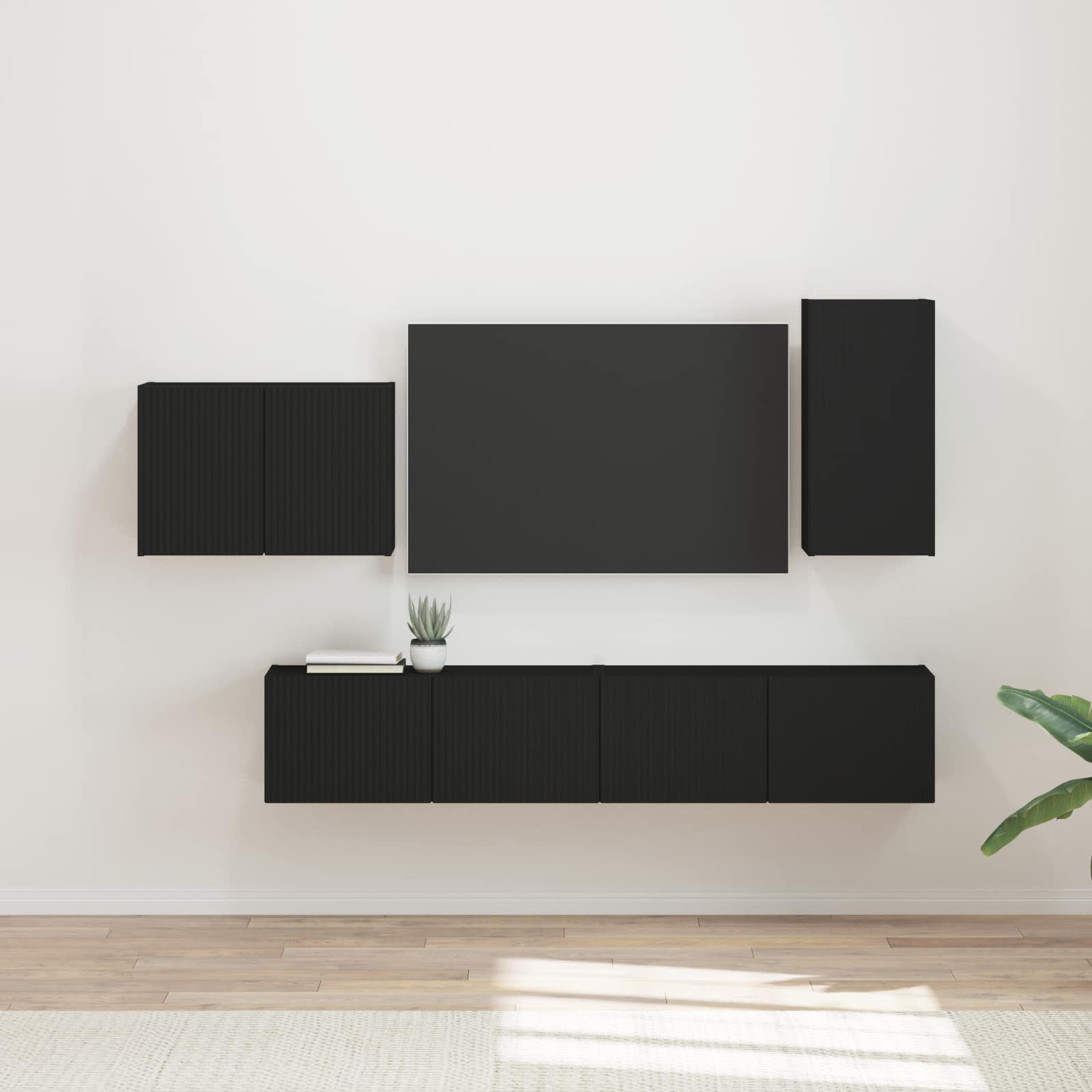 Ensemble de meuble TV mural 4 pcs Noir Bois d'ingénierie - XIOS
