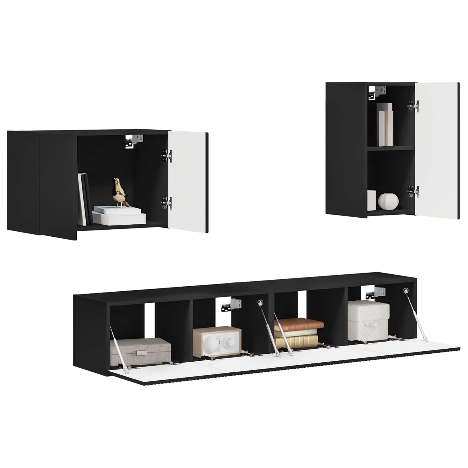 Ensemble de meuble TV mural 4 pcs Noir Bois d'ingénierie - XIOS