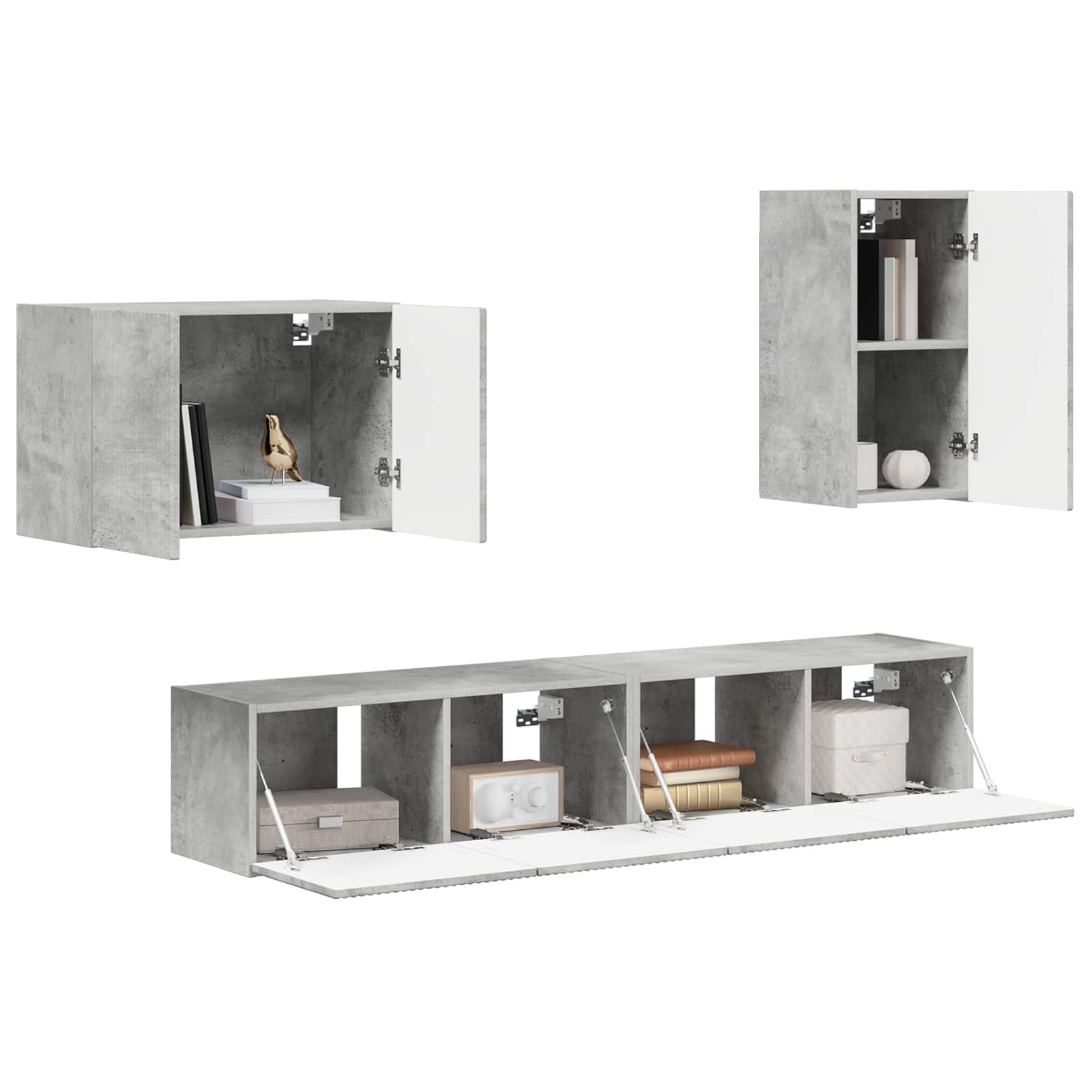 Ensemble de meuble TV mural 4 pcs Gris béton Bois d'ingénierie - XIOS