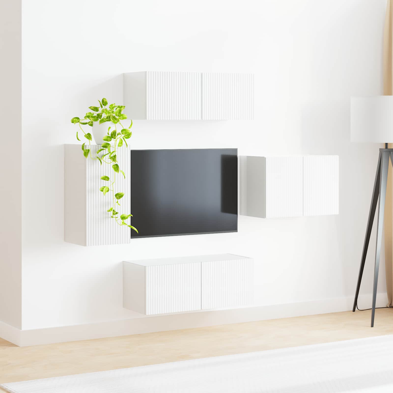 Ensemble de meuble TV mural Montage mural 4 pcs Blanc brillant - XIOS