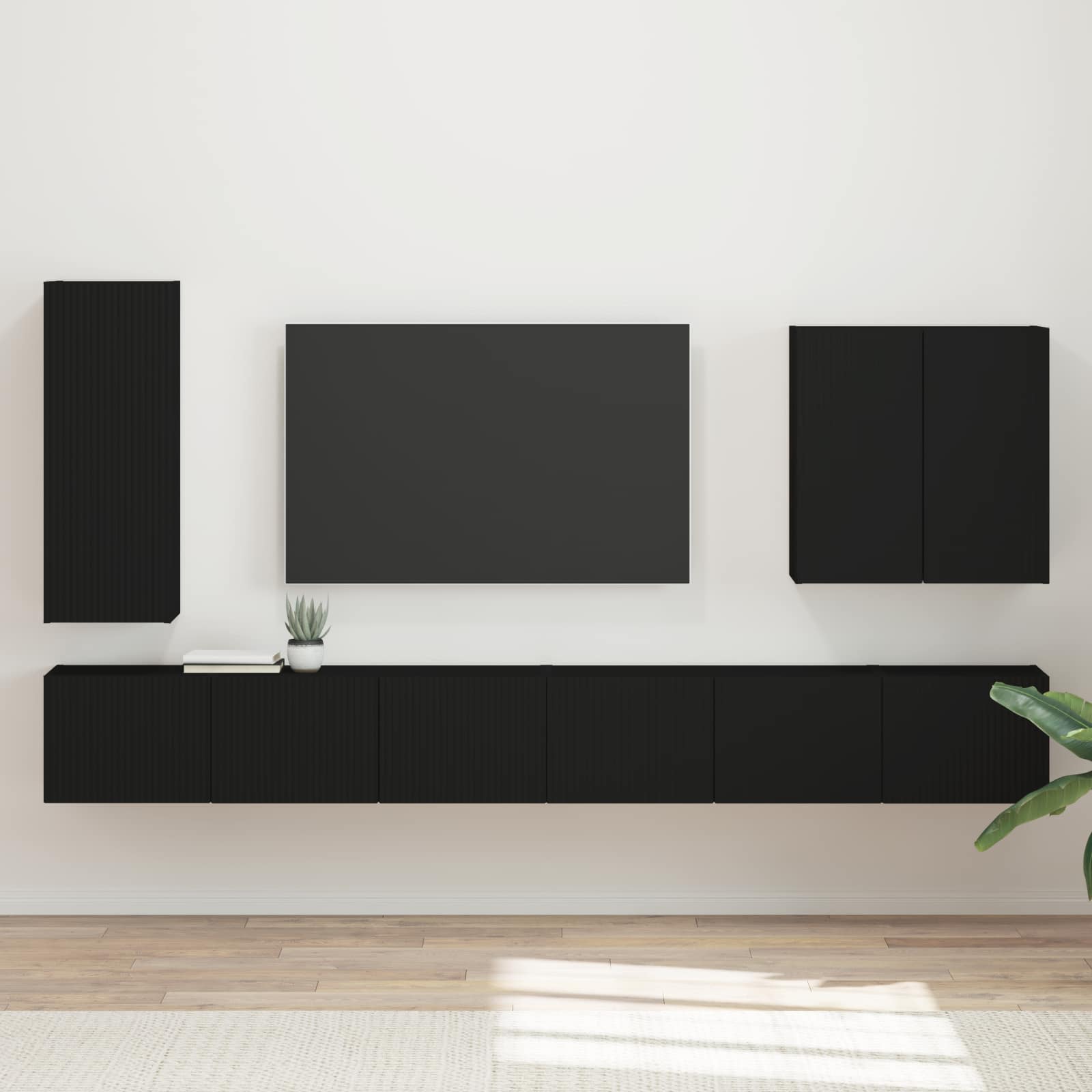 Ensemble de meuble TV mural 6 pc Noir