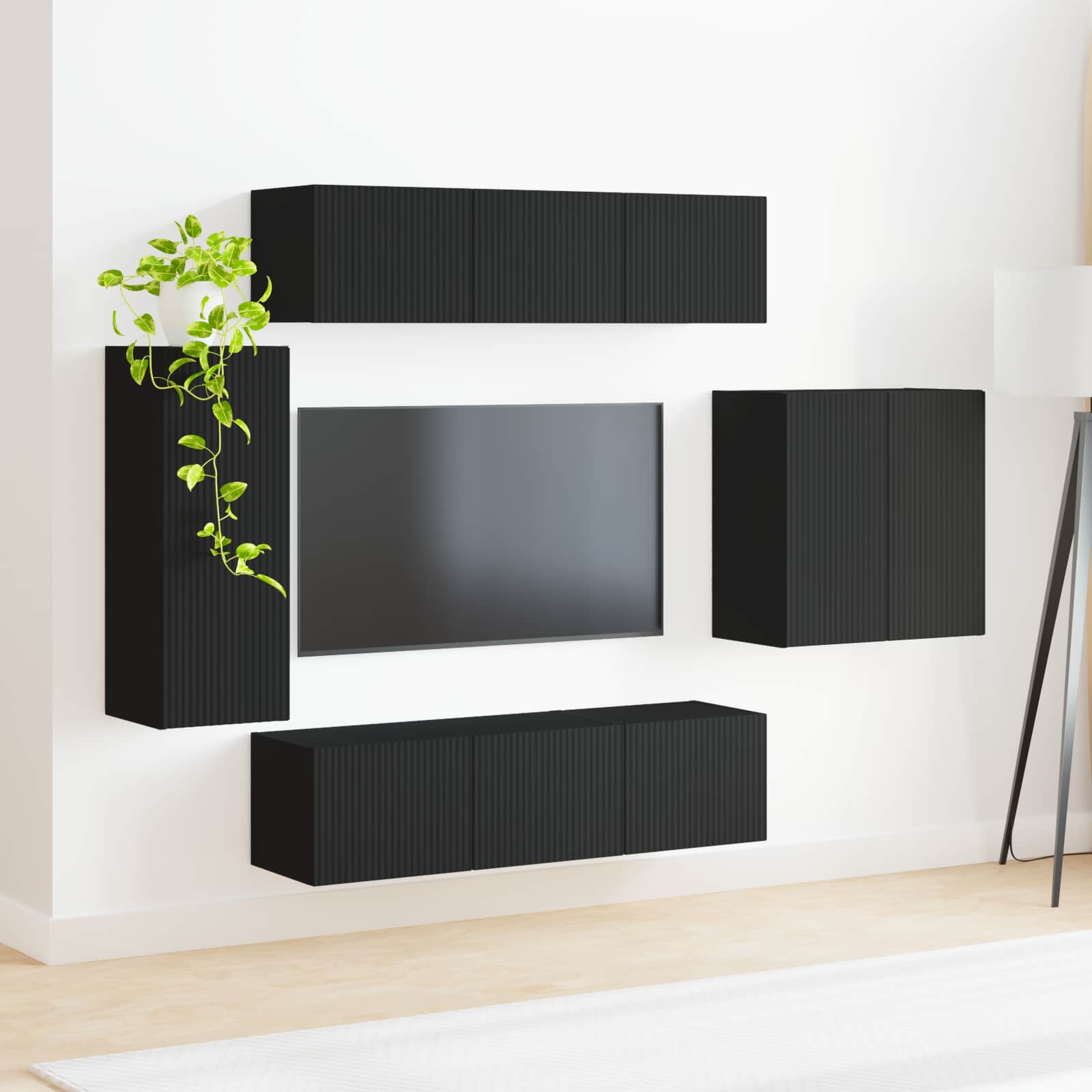 Ensemble de meuble TV mural 6 pc Noir