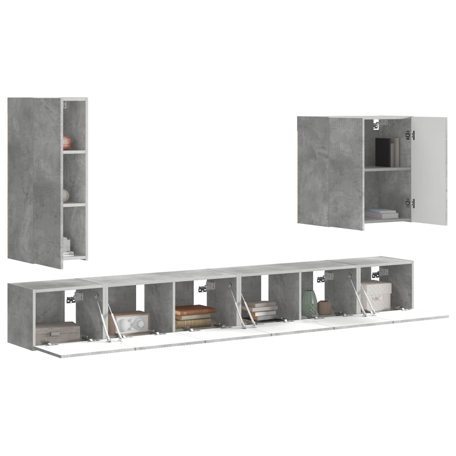 Ensemble de meuble TV mural Montage mural 6 pcs Gris béton - XIOS