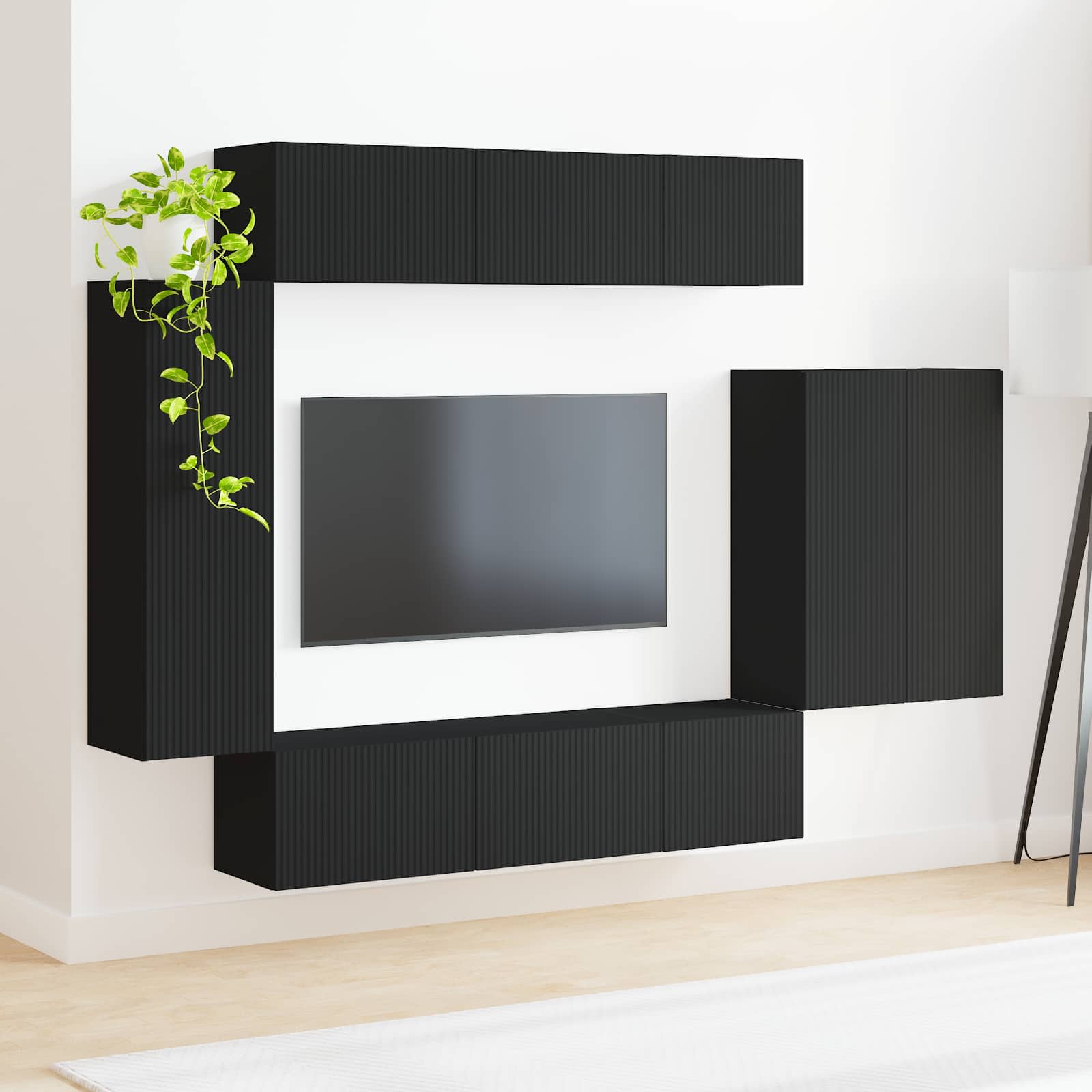Ensemble de meuble TV mural 6 pc Noir