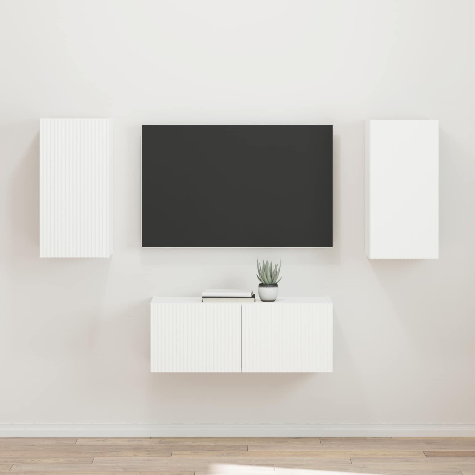 Ensemble meuble TV Montage mural 2 pcs Blanc Bois d'ingénierie