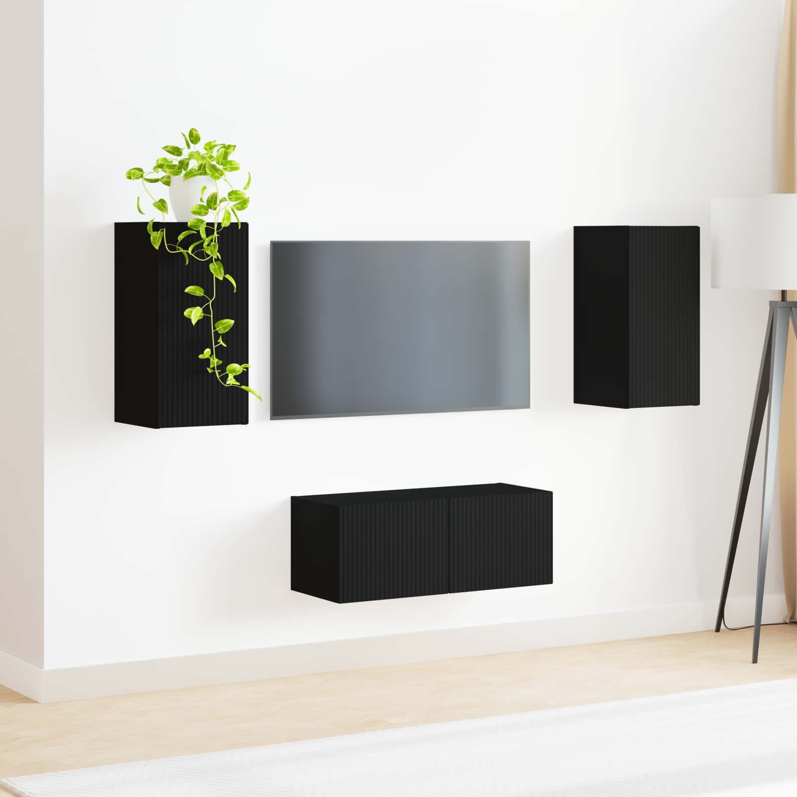 Ensemble meuble TV Montage mural 2 pcs Noir Bois d'ingénierie