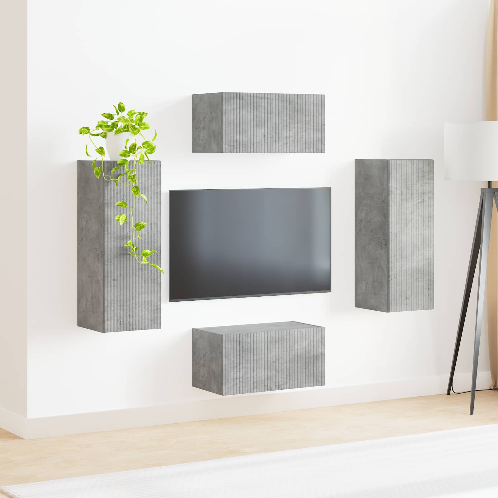 Ensemble meuble TV 2 pc Gris béton Bois d'ingénierie