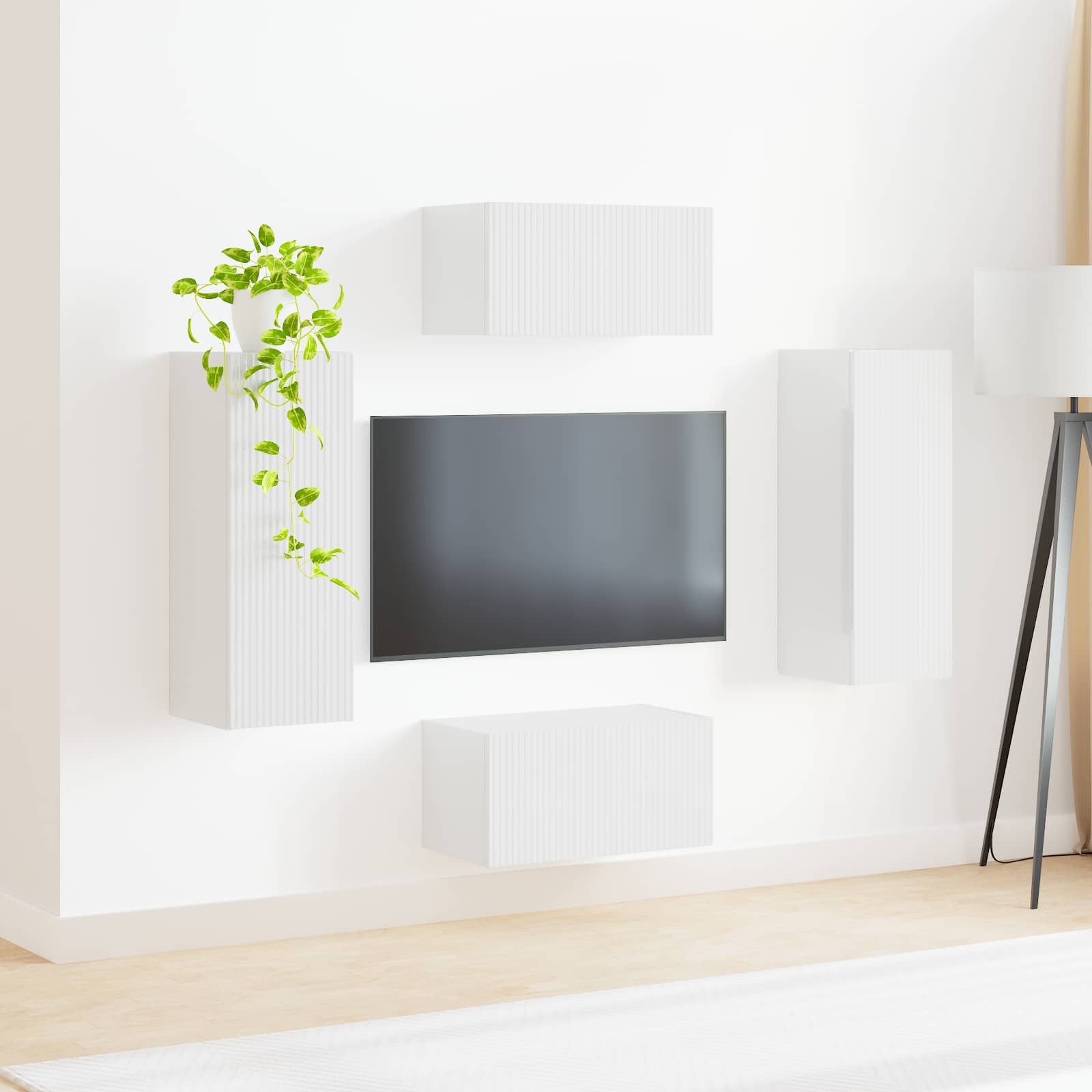 Ensemble meuble TV 2 pc Blanc brillant Bois d'ingénierie