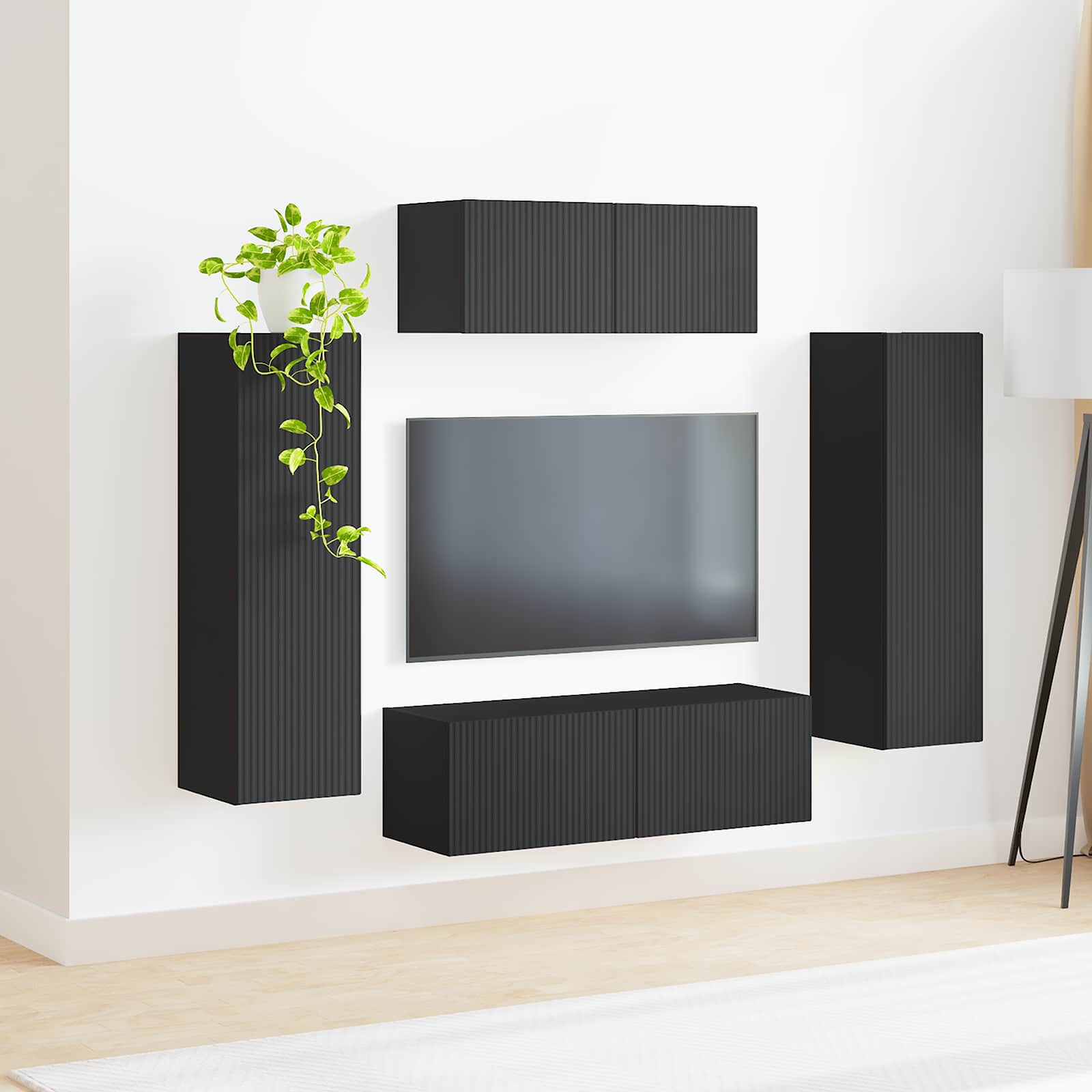 Ensemble meuble TV Montage mural 3 pcs Noir Bois d'ingénierie - XIOS