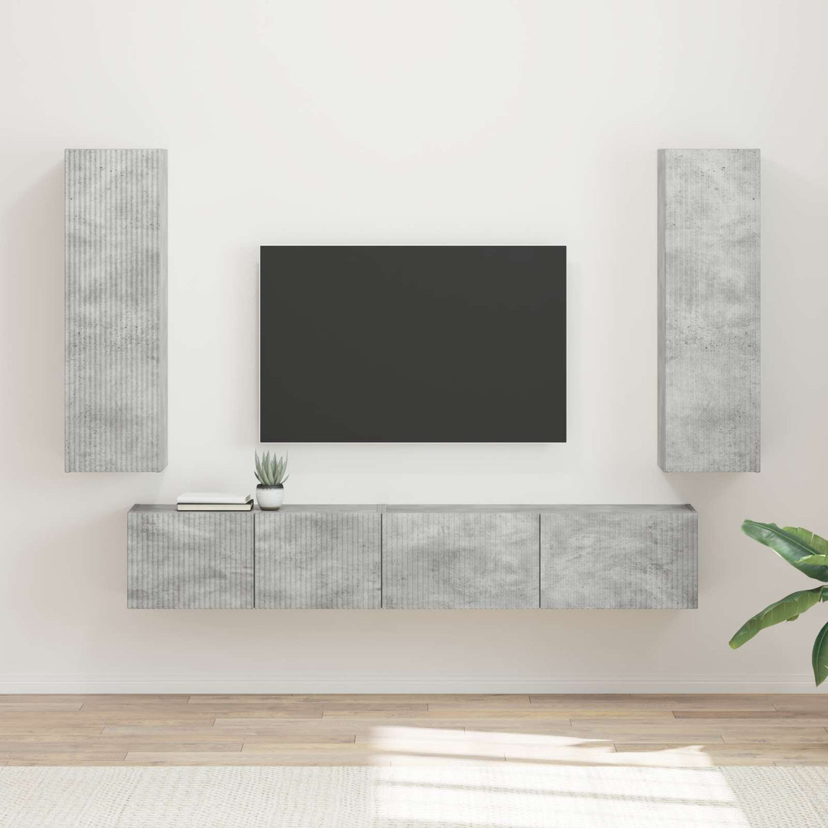 Ensemble meuble TV 3 pc Gris béton Bois d'ingénierie