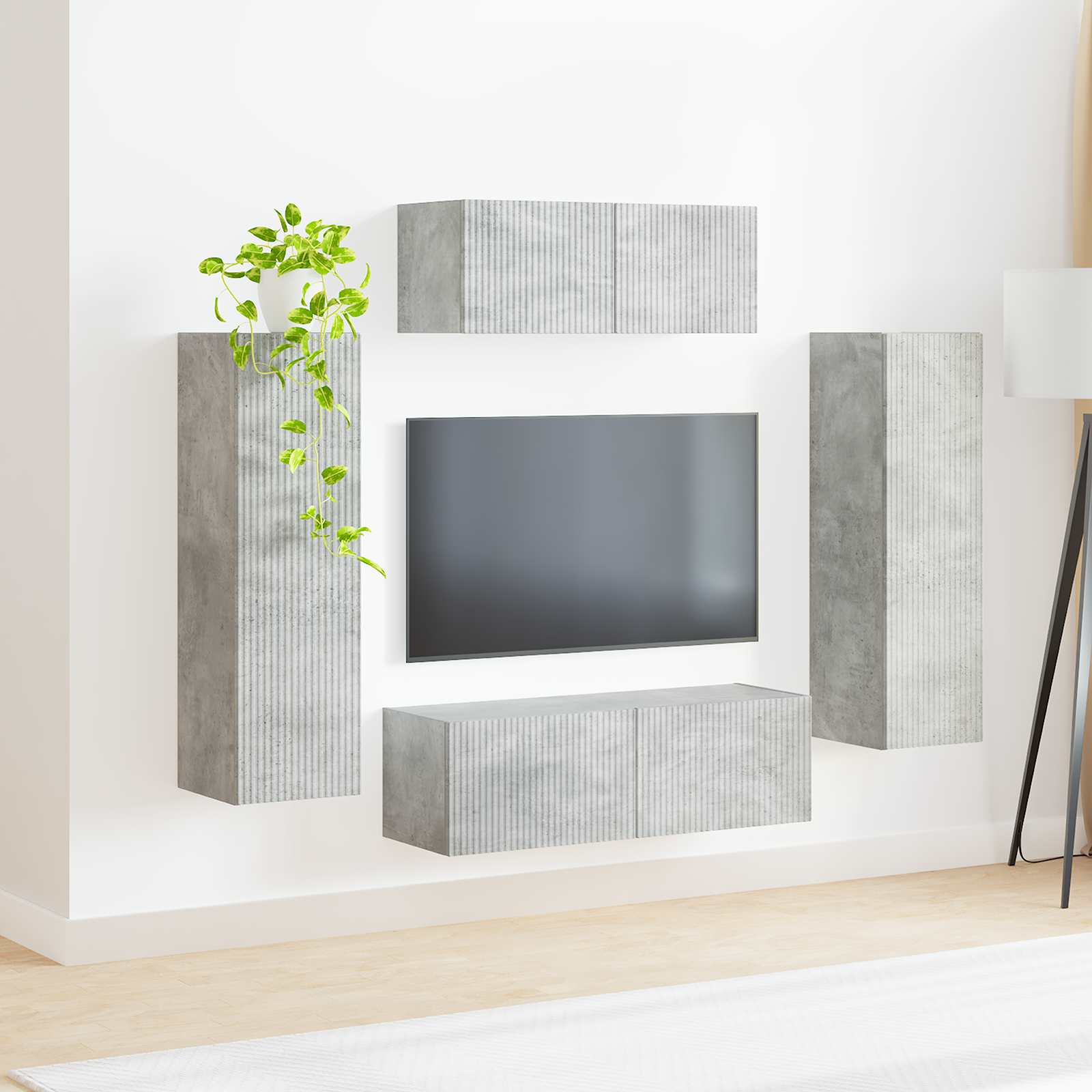 Ensemble meuble TV 3 pc Gris béton Bois d'ingénierie