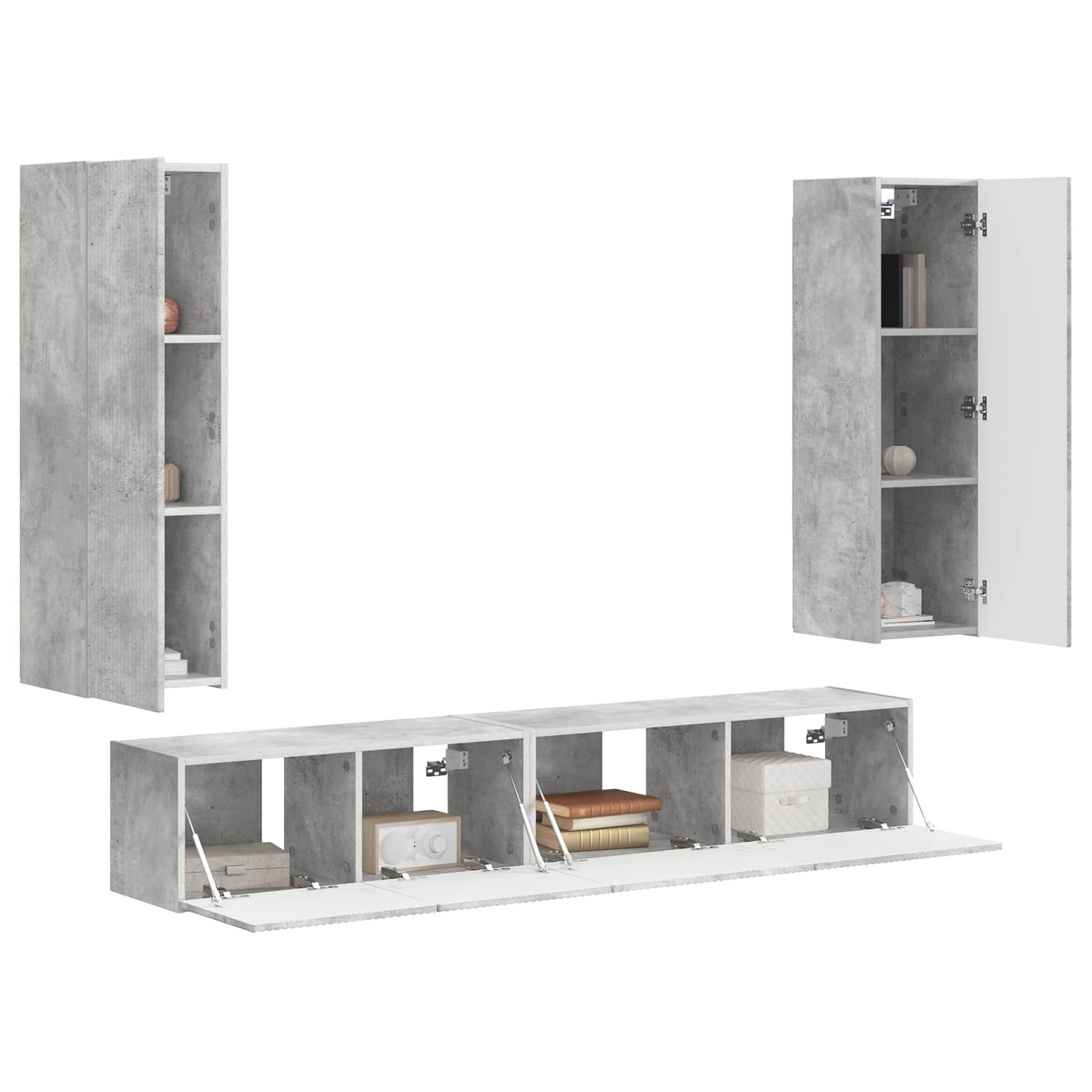 Ensemble meuble TV 3 pc Gris béton Bois d'ingénierie