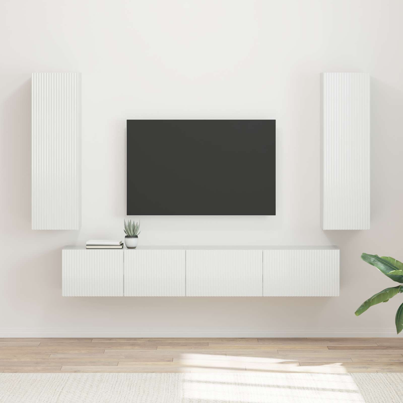 Ensemble meuble TV 3 pc Blanc brillant Bois d'ingénierie
