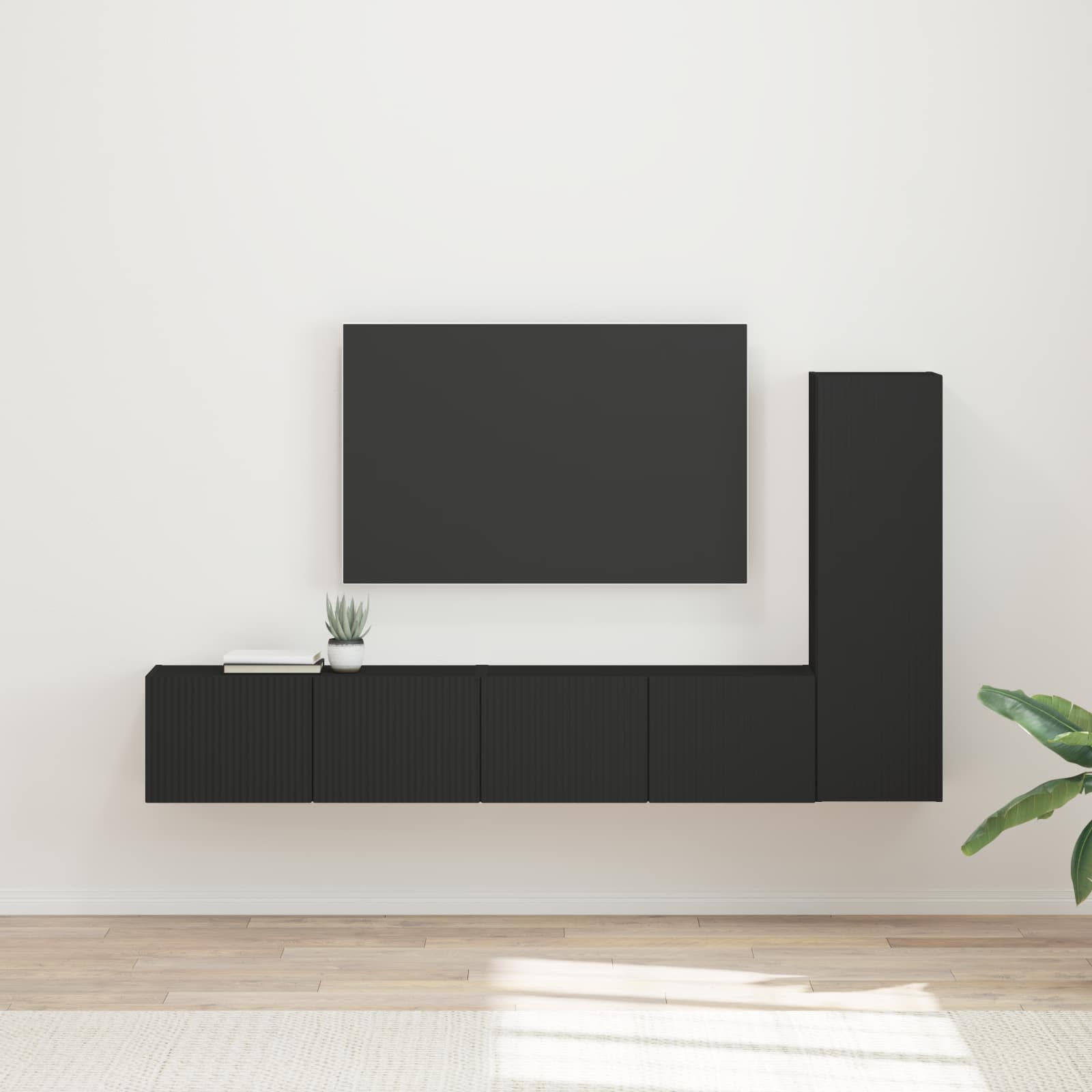 Ensemble meuble TV Montage mural 3 pcs Noir Bois d'ingénierie