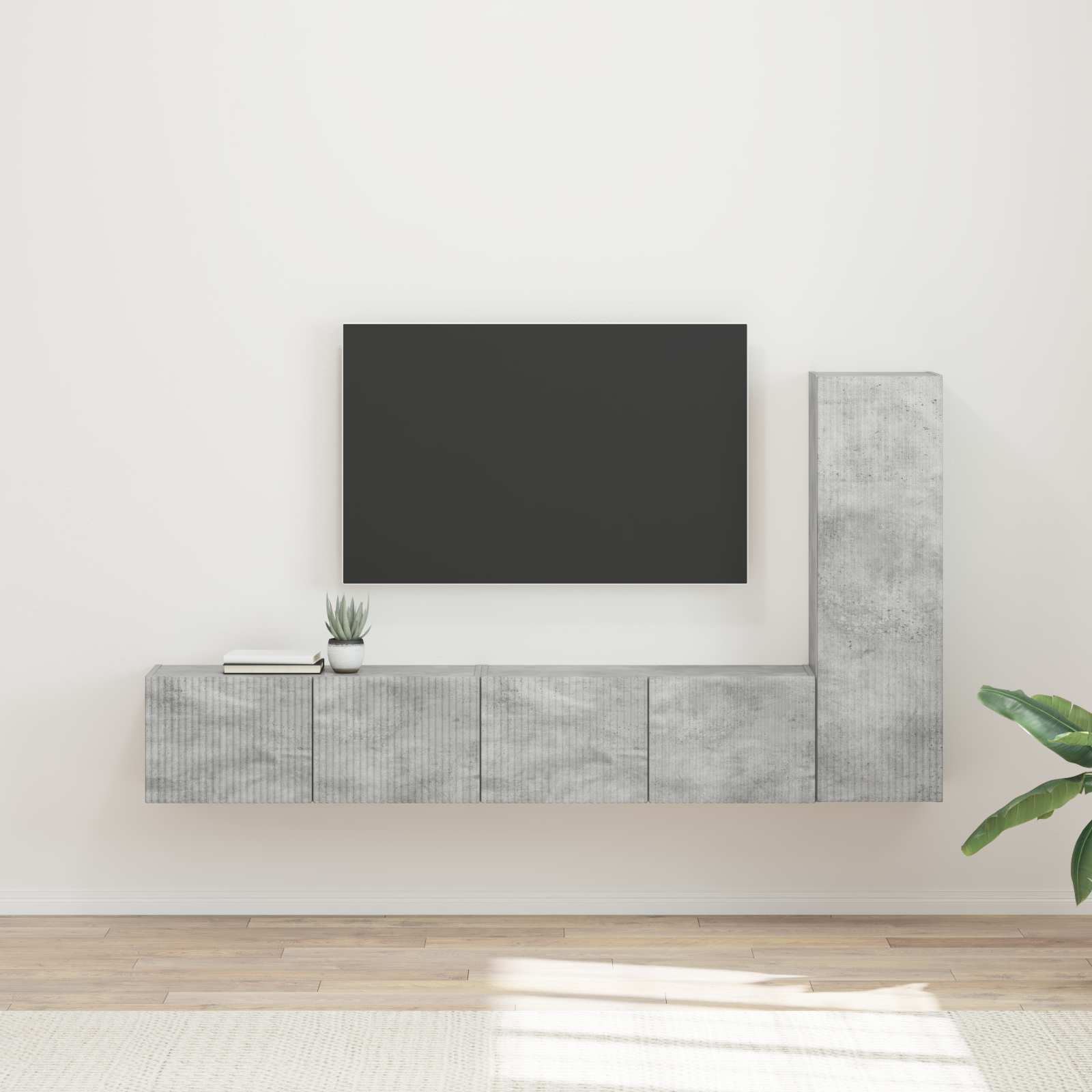 Ensemble meuble TV 3 pc Gris béton Bois d'ingénierie