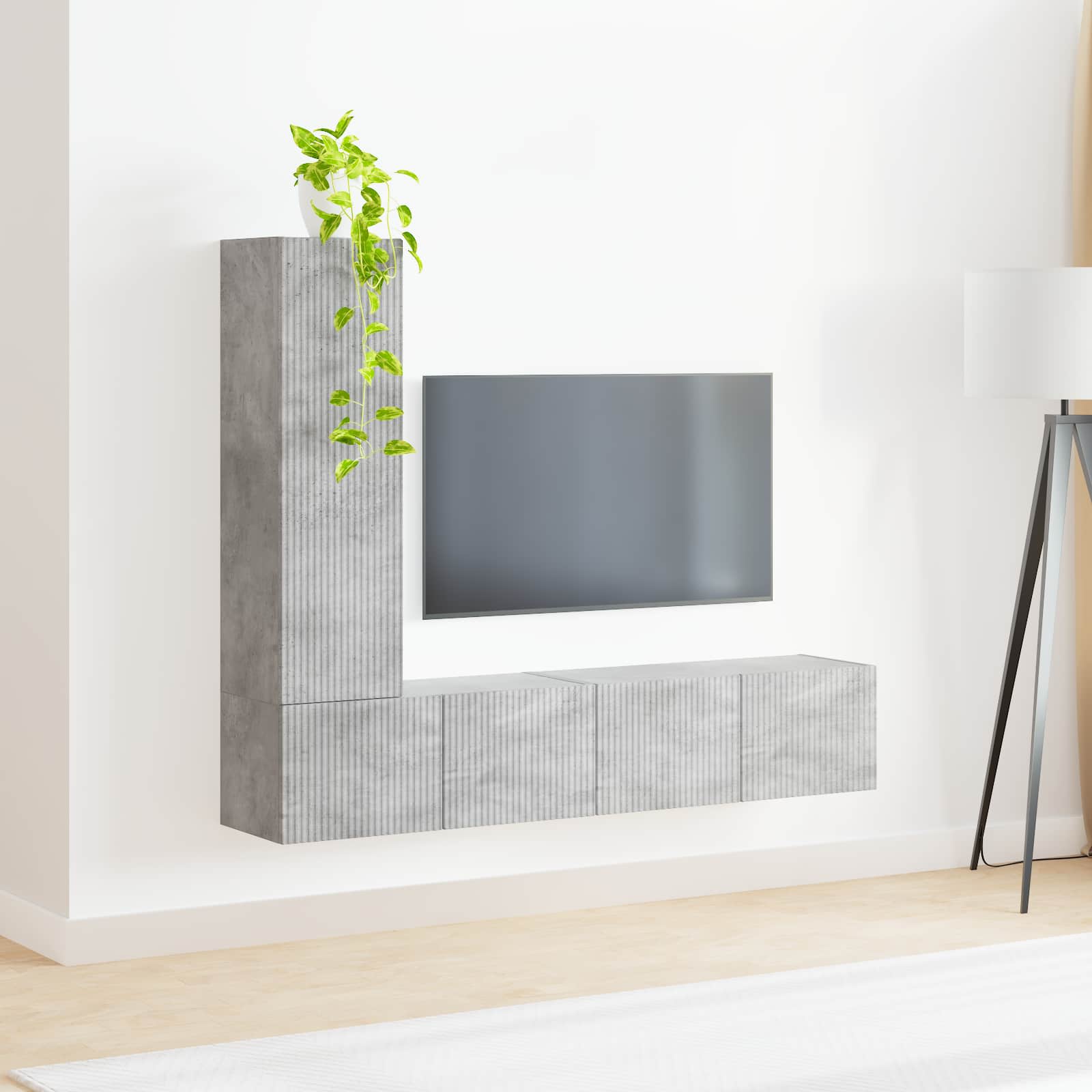 Ensemble meuble TV 3 pcs Gris béton Bois d'ingénierie - XIOS