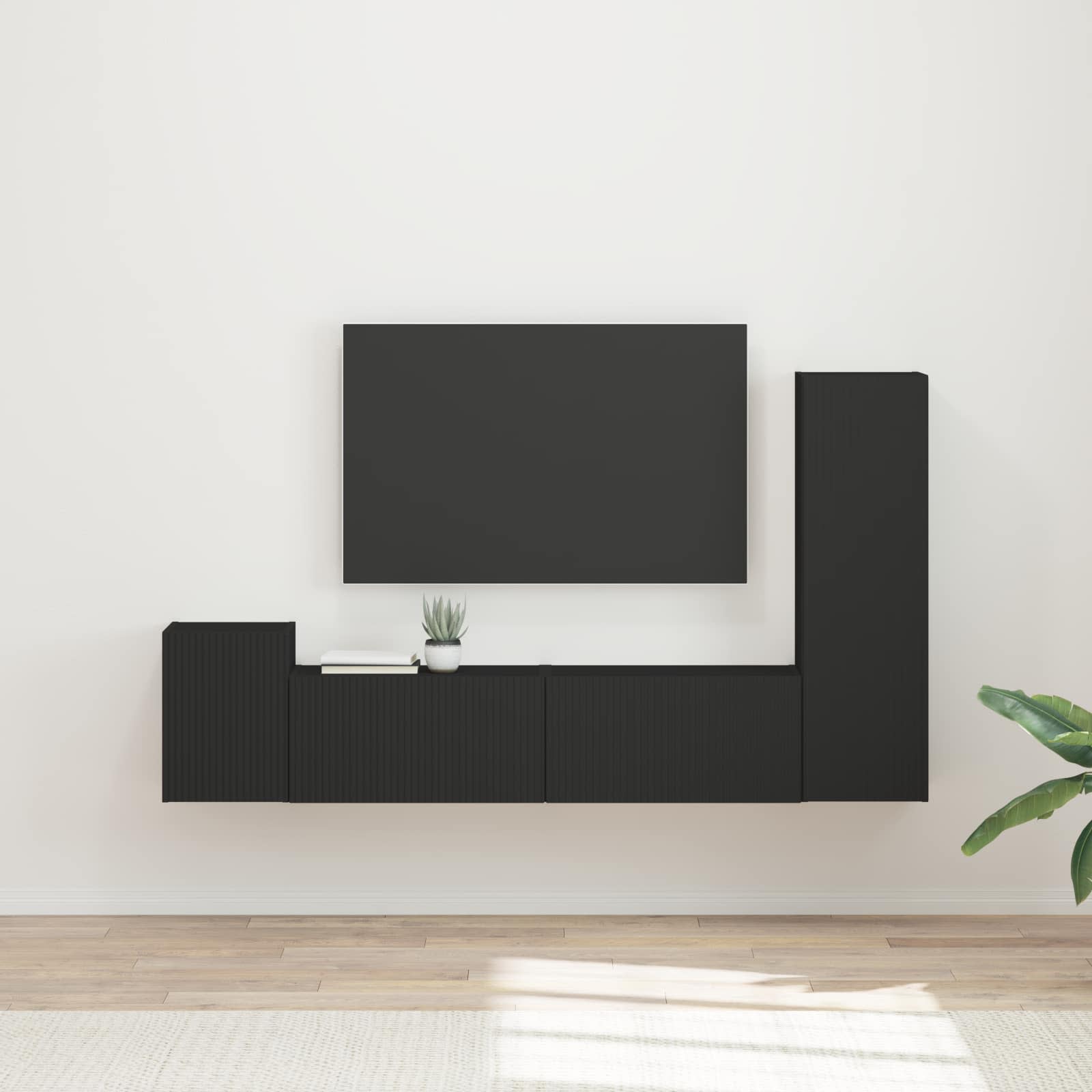 Ensemble meuble TV Montage mural 4 pcs Noir Bois d'ingénierie - XIOS