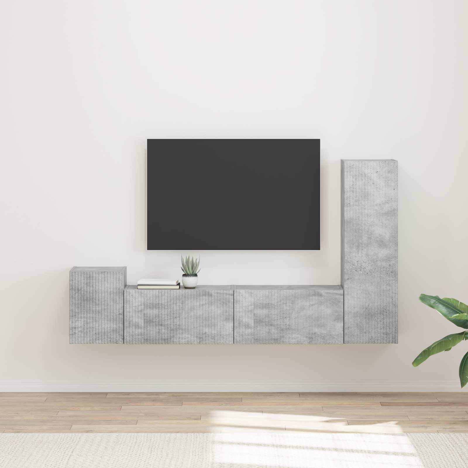 Ensemble meuble TV 4 pc Gris béton Bois d'ingénierie