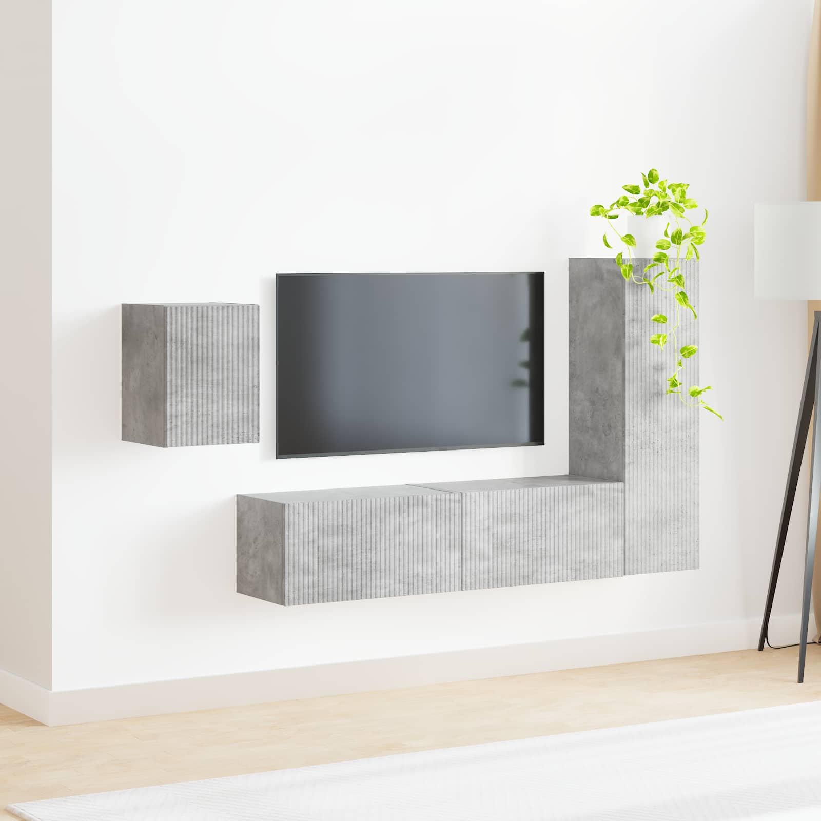 Ensemble meuble TV 4 pcs Gris béton Bois d'ingénierie - XIOS
