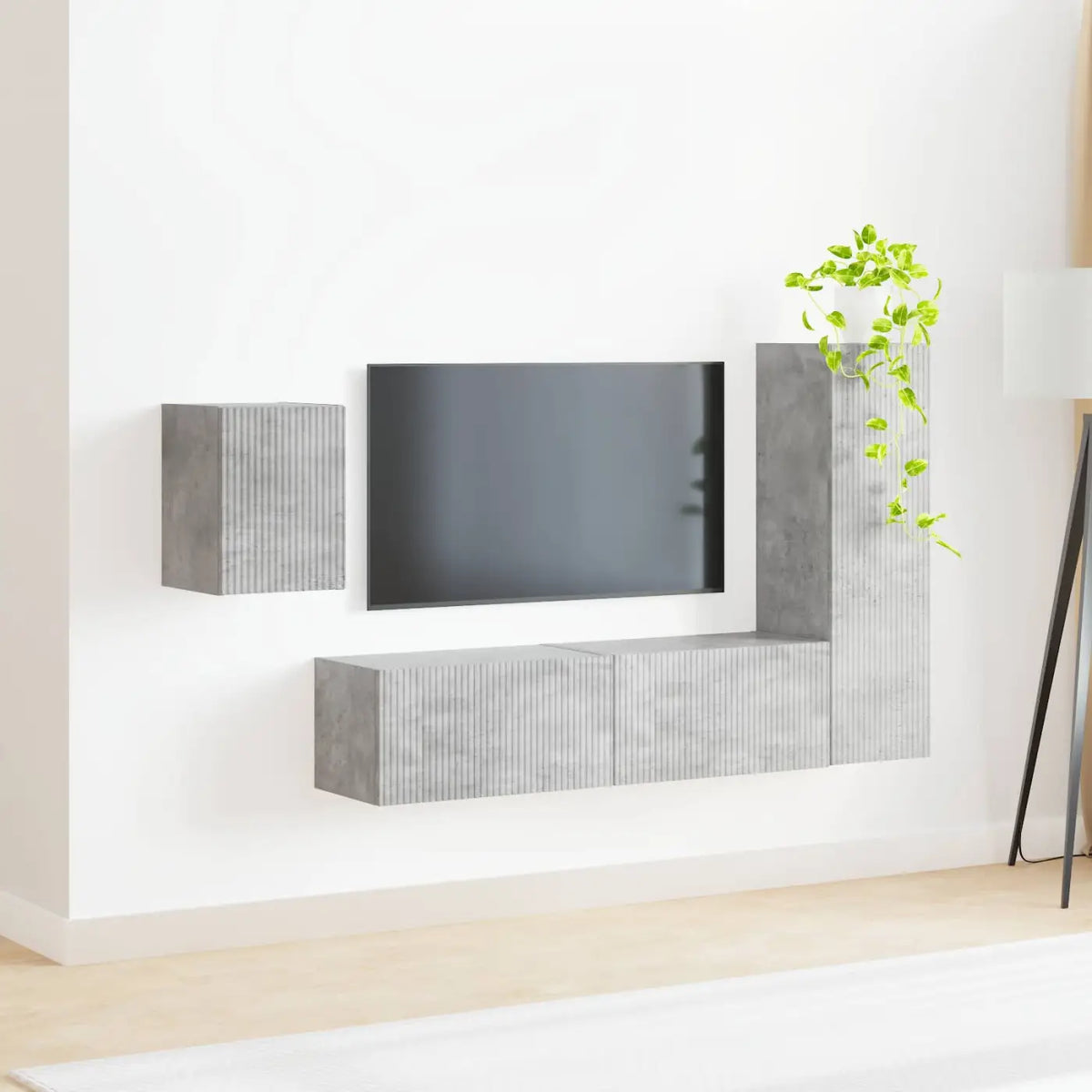 Ensemble meuble TV 4 pc Gris béton Bois d’ingénierie - XIOS
