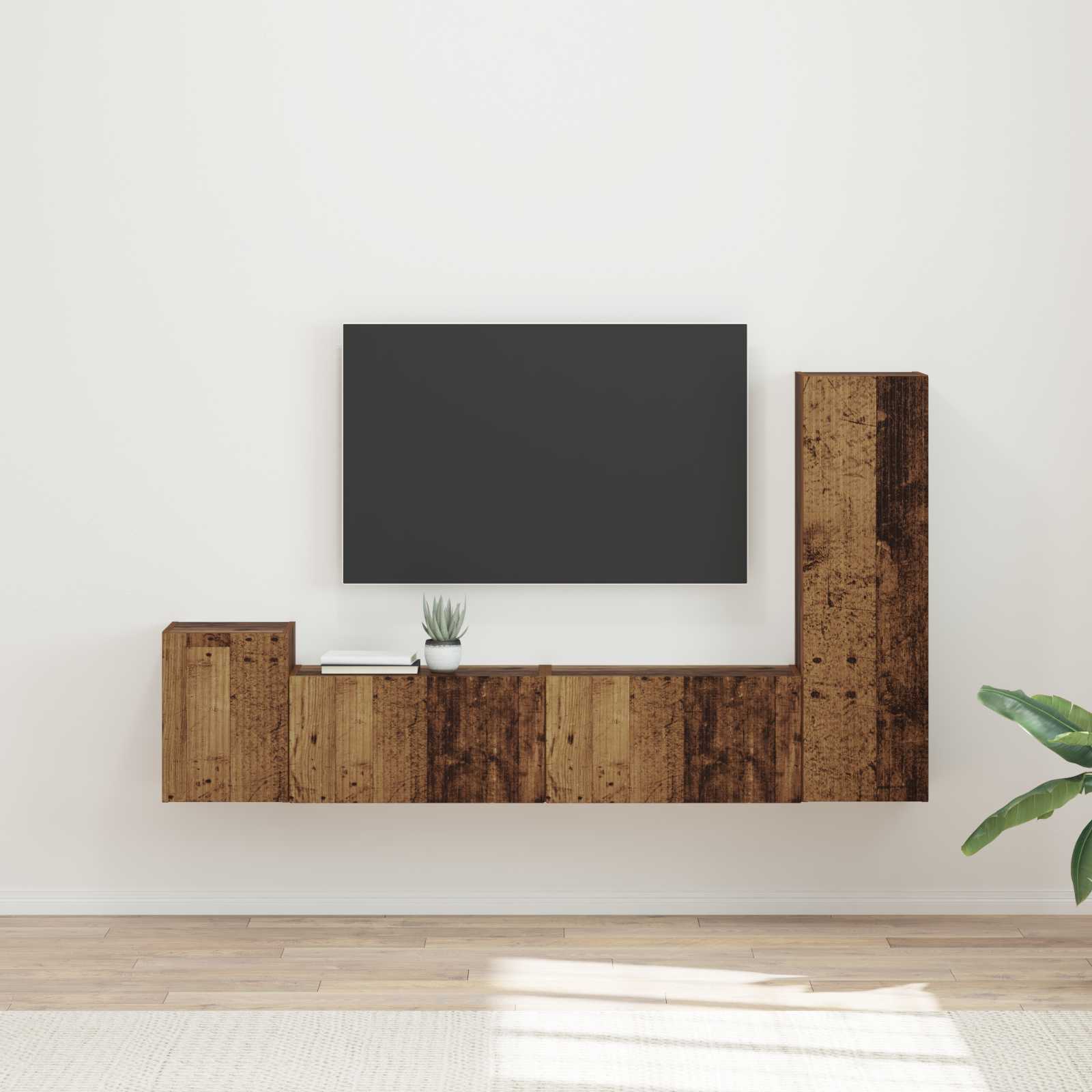 Ensemble meuble TV 4 pc Bois ancien Bois d'ingénierie