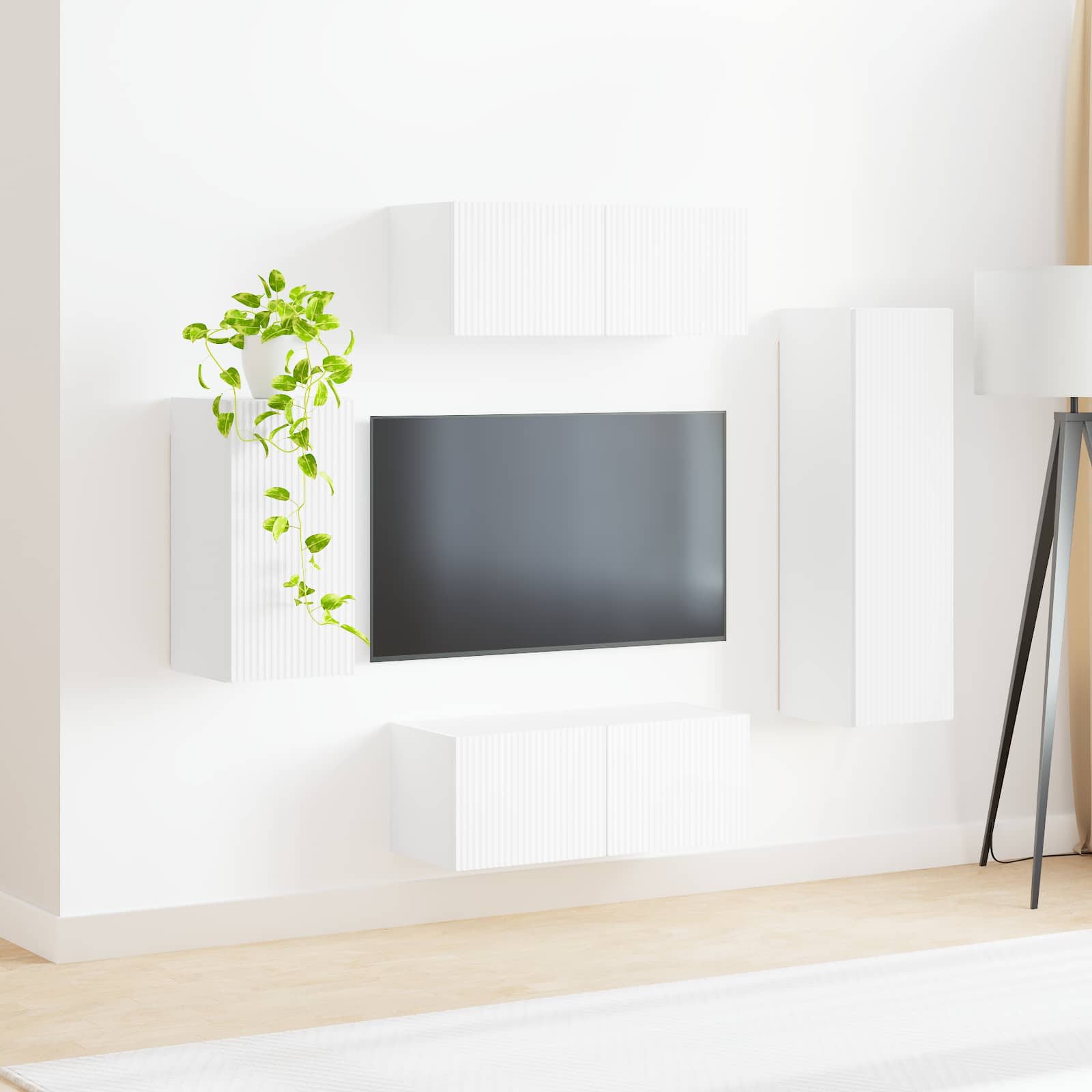 Ensemble meuble TV Montage mural 4 pcs Blanc Bois d'ingénierie - XIOS