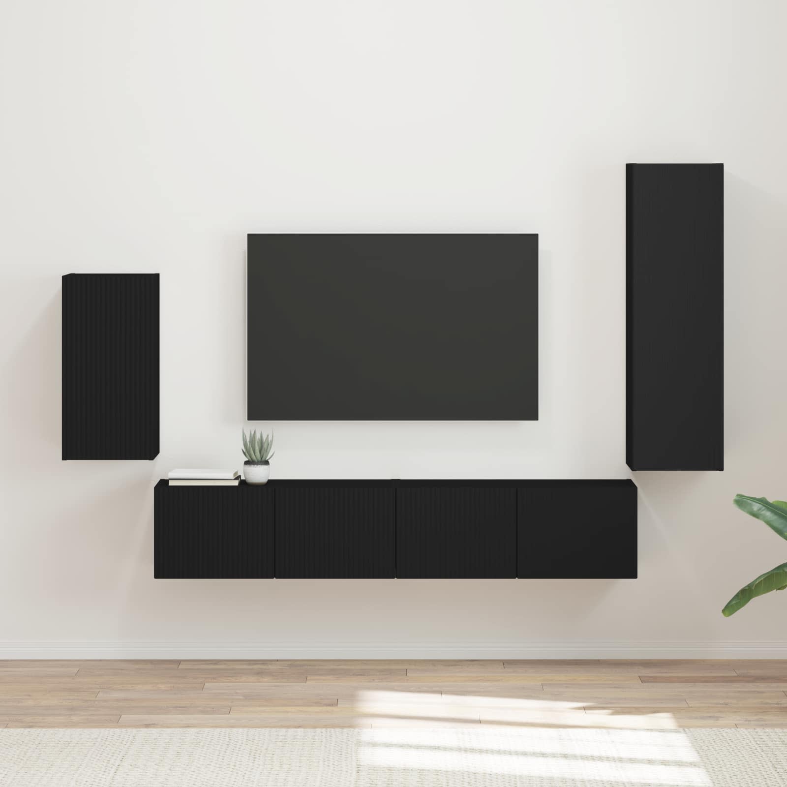 Ensemble meuble TV 4 pc Noir Bois d'ingénierie