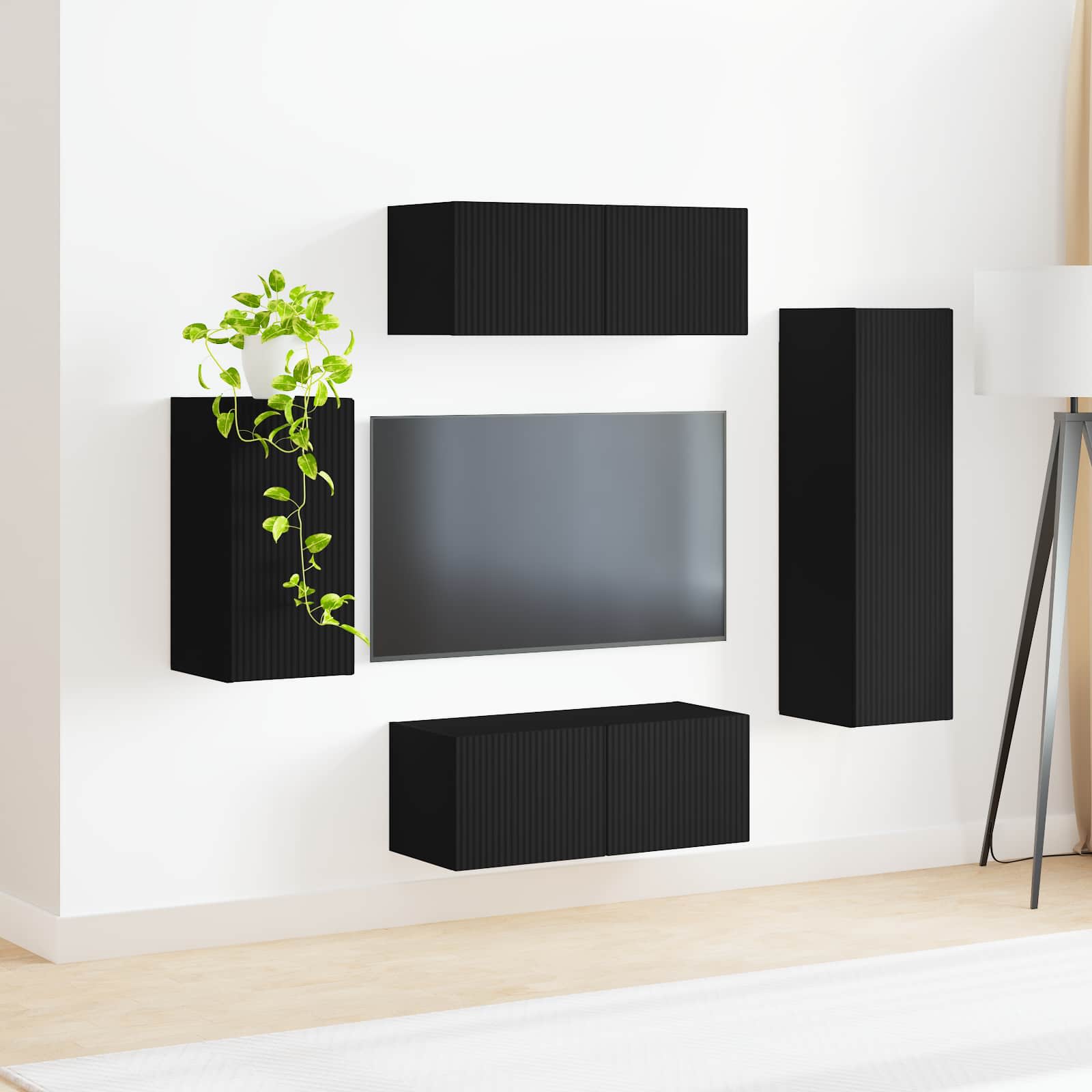 Ensemble meuble TV Montage mural 4 pcs Noir Bois d'ingénierie
