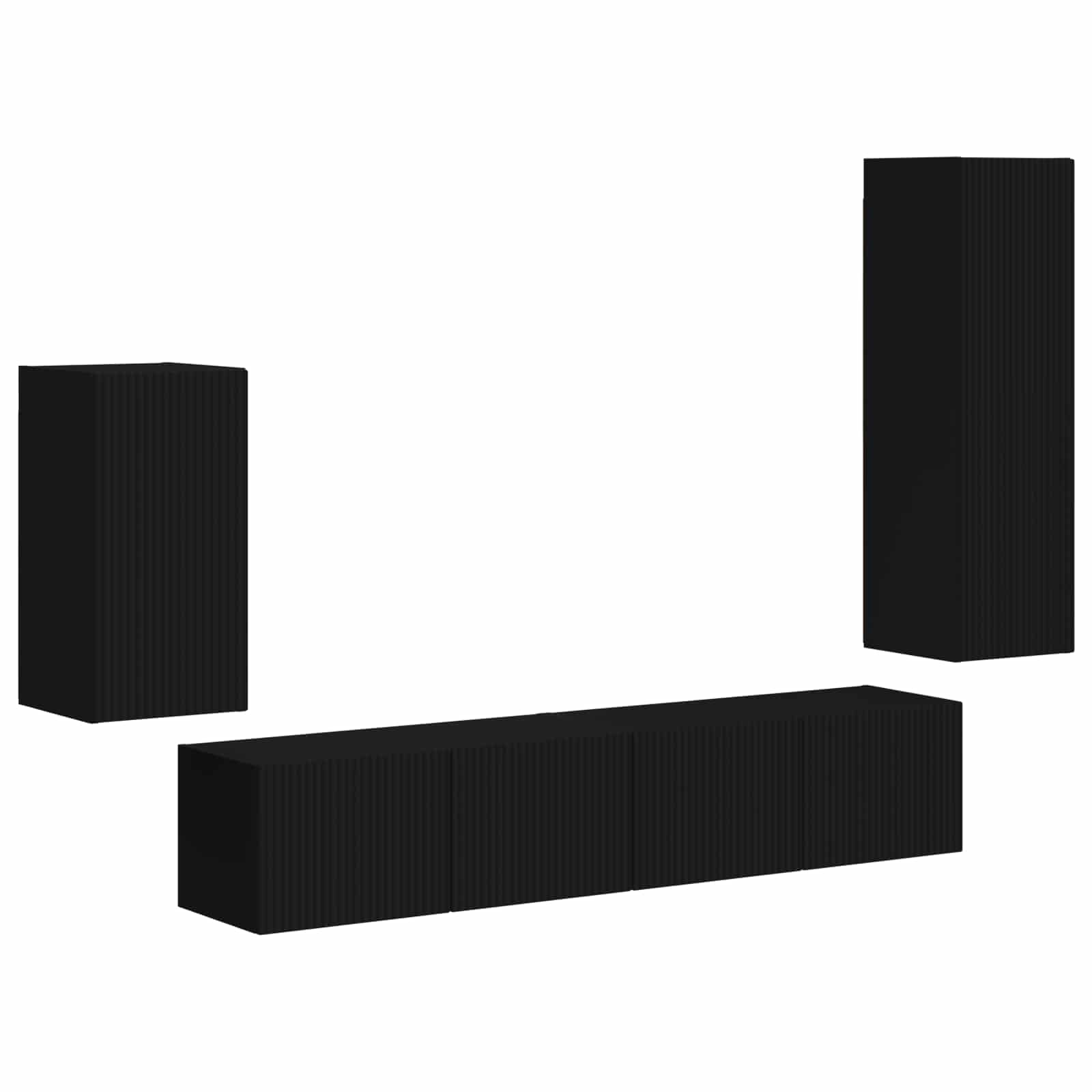 Ensemble meuble TV Montage mural 4 pcs Noir Bois d'ingénierie