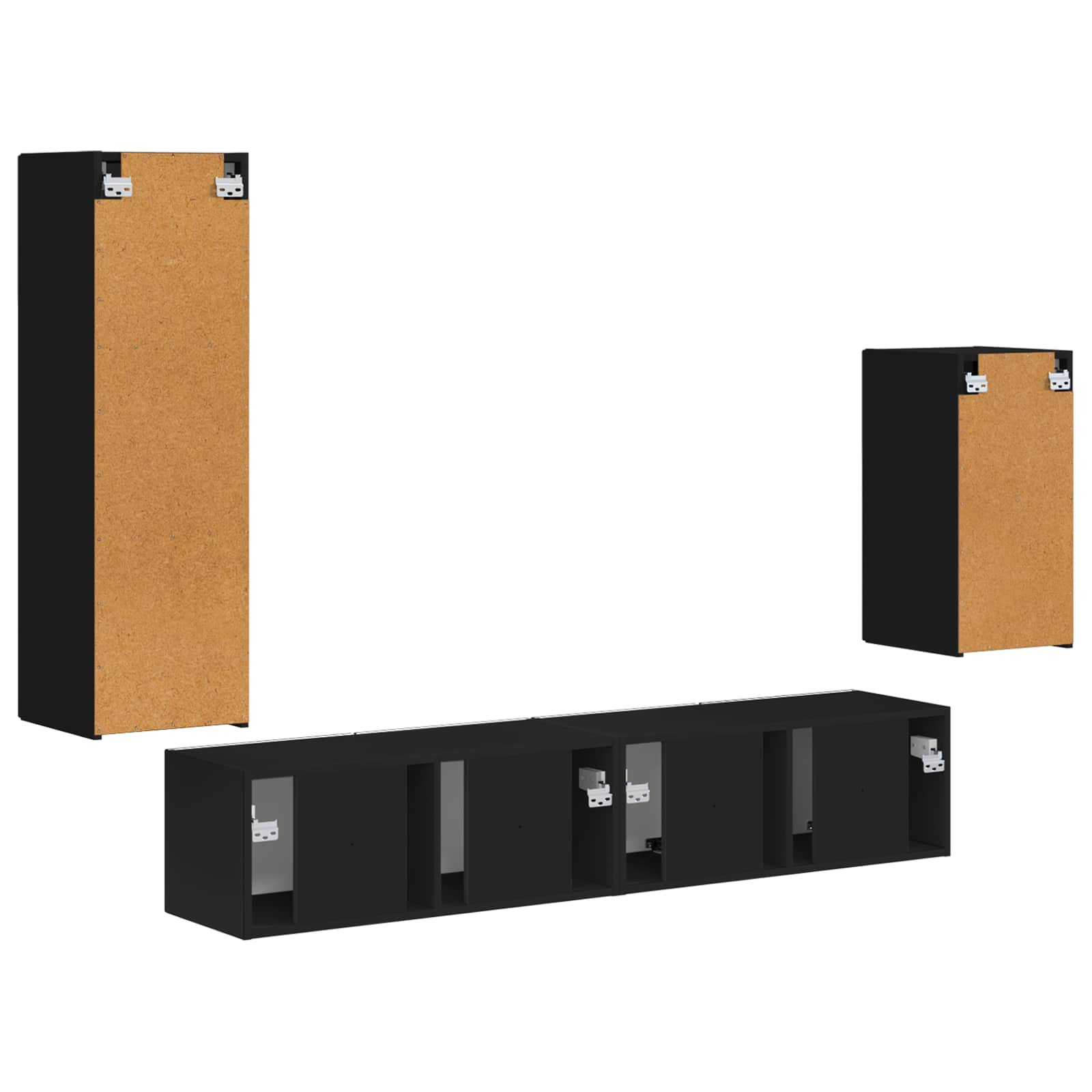 Ensemble meuble TV Montage mural 4 pcs Noir Bois d'ingénierie
