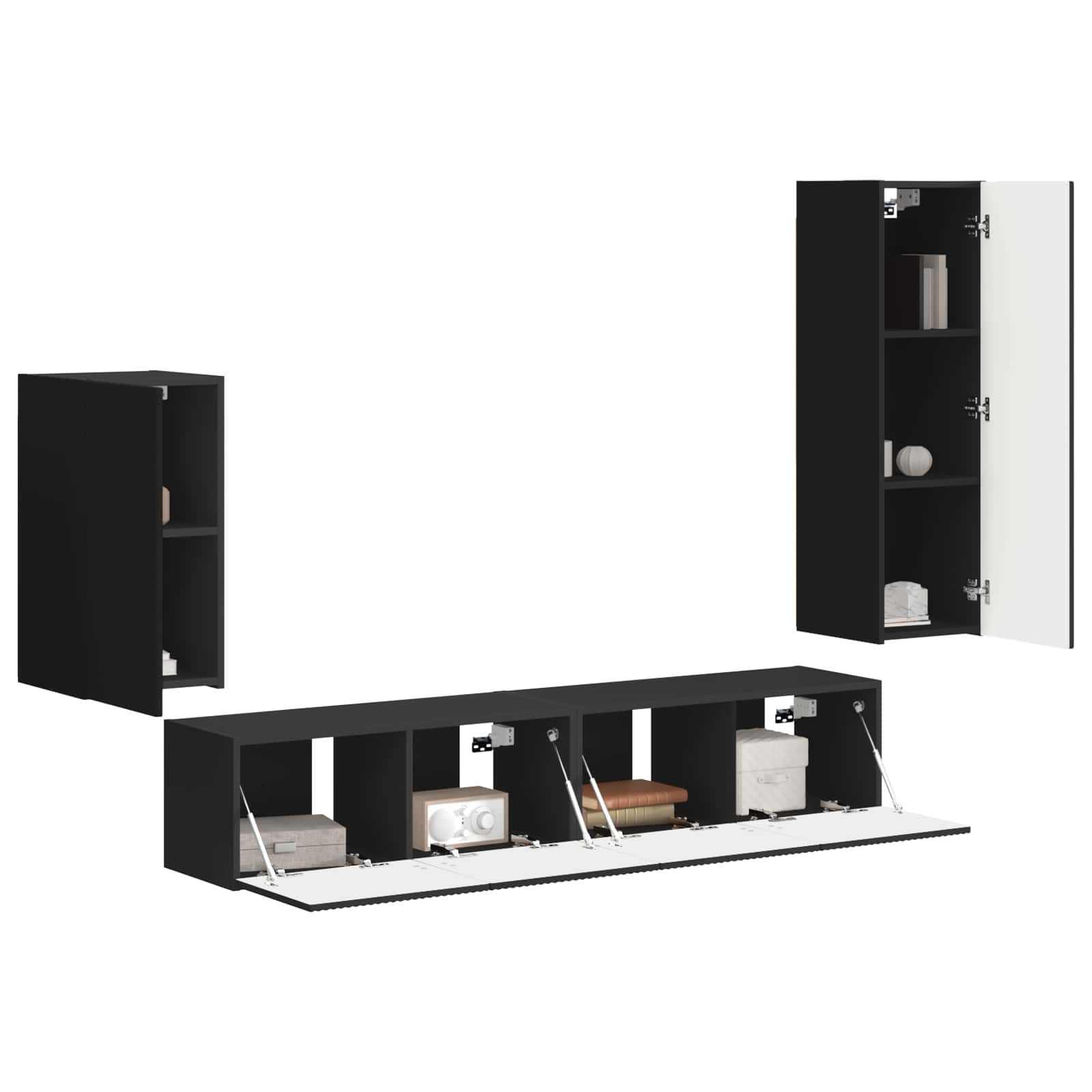 Ensemble meuble TV Montage mural 4 pcs Noir Bois d'ingénierie