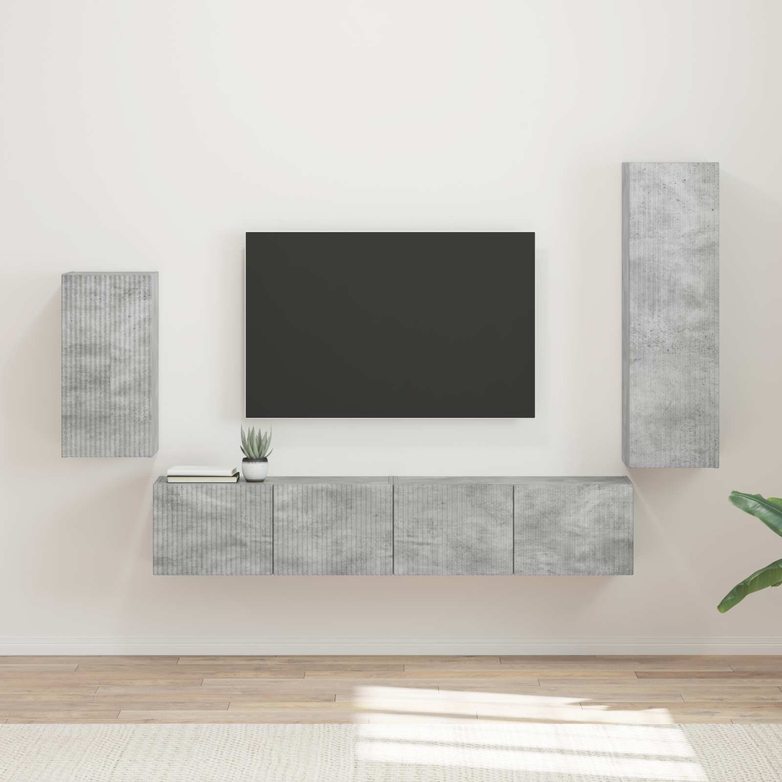 Ensemble meuble TV 4 pc Gris béton Bois d'ingénierie