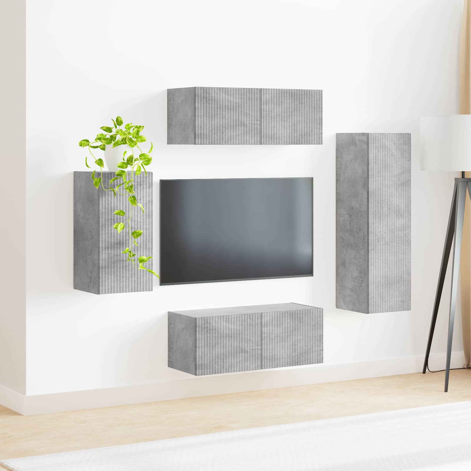 Ensemble meuble TV 4 pcs Gris béton Bois d'ingénierie - XIOS
