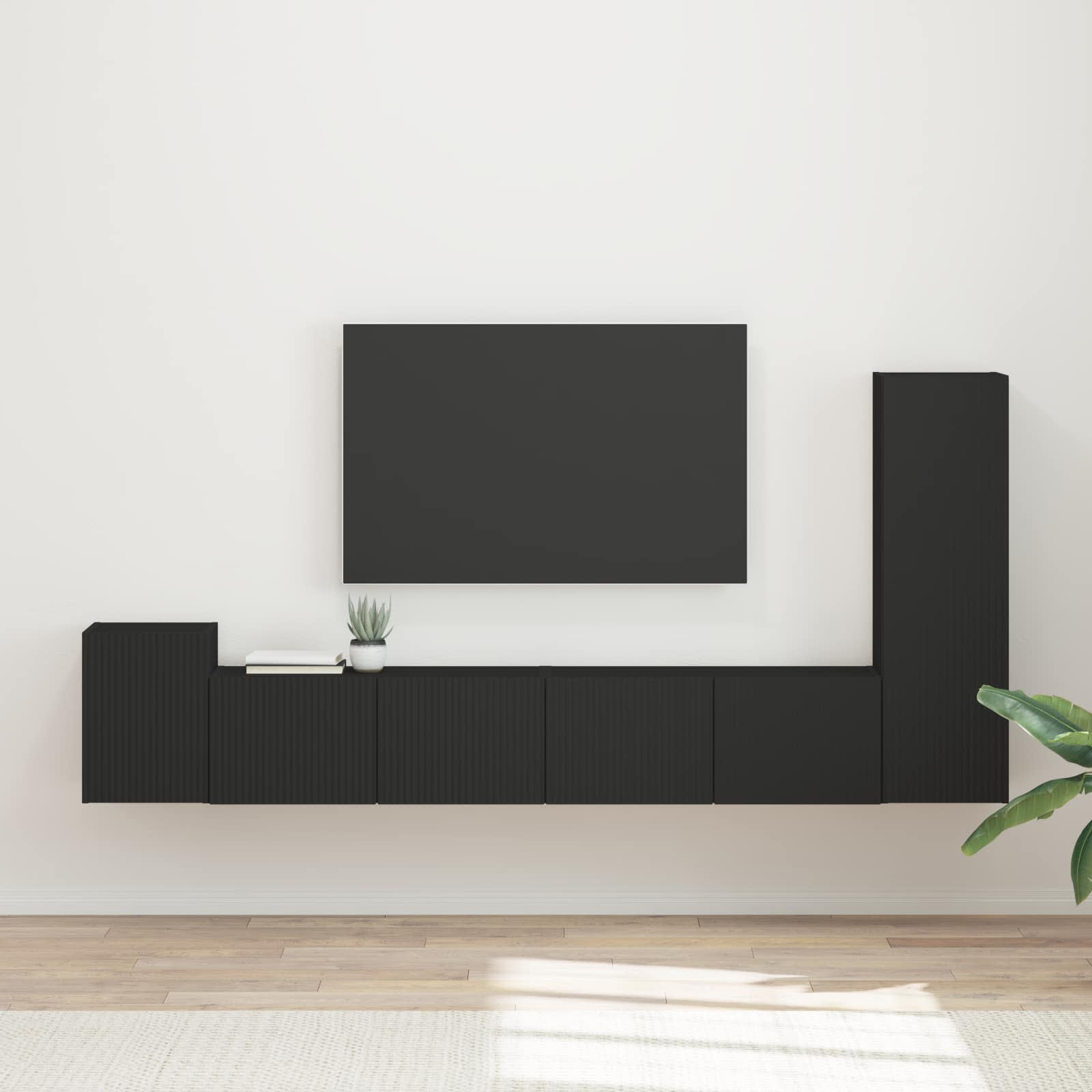 Ensemble meuble TV Montage mural 3 pcs Noir Bois d'ingénierie
