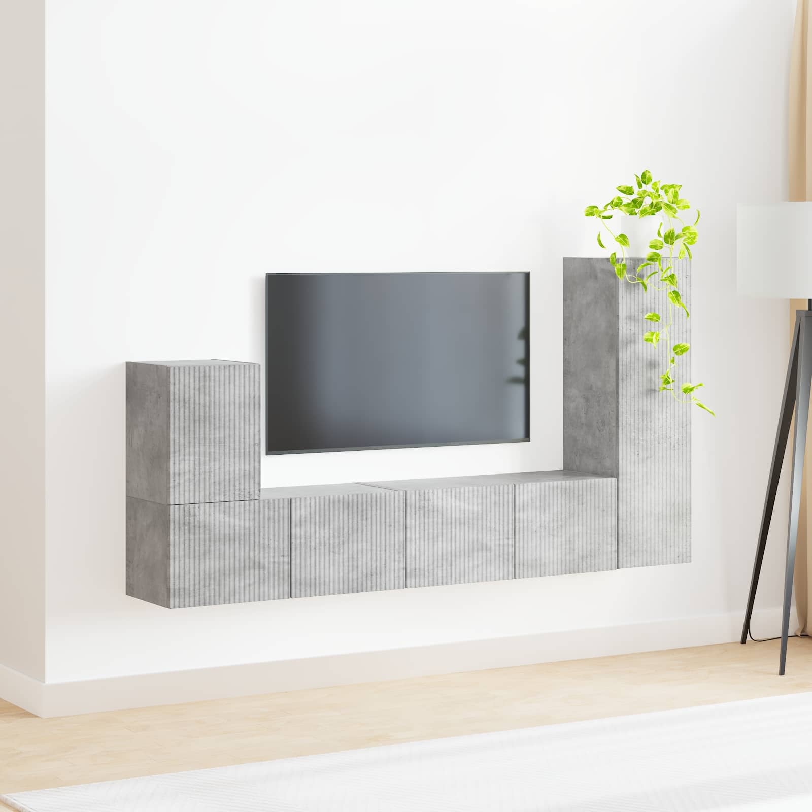 Ensemble meuble TV 3 pcs Gris béton Bois d'ingénierie - XIOS