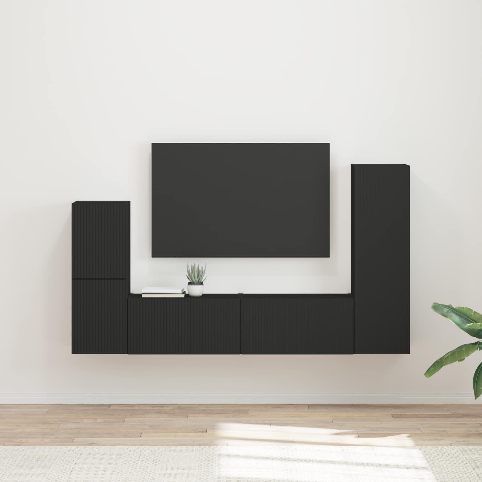 Ensemble meuble TV Montage mural 4 pcs Noir Bois d'ingénierie - XIOS