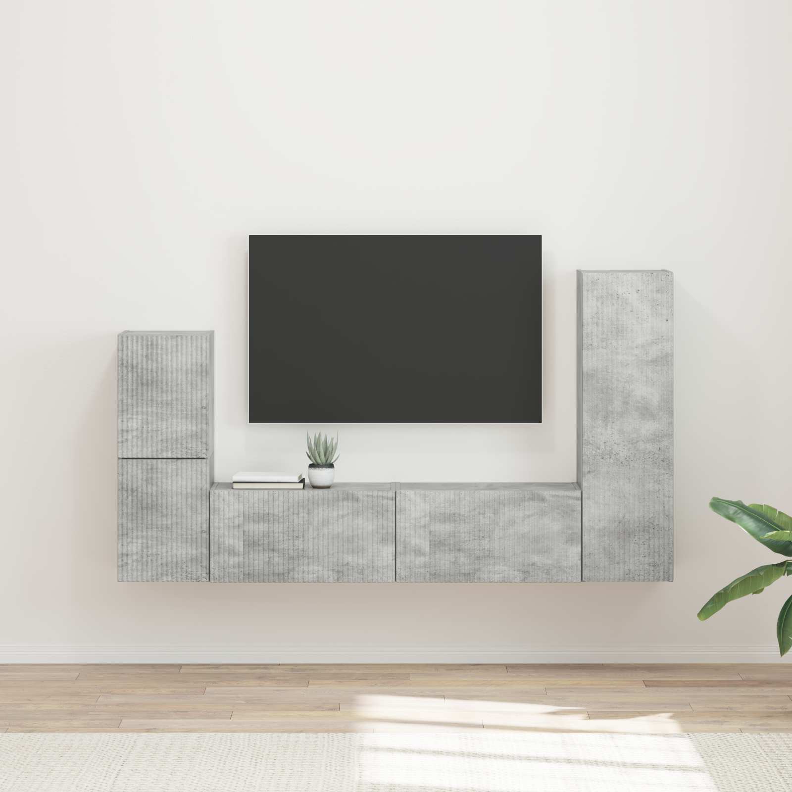 Ensemble meuble TV 4 pcs Gris béton Bois d'ingénierie - XIOS