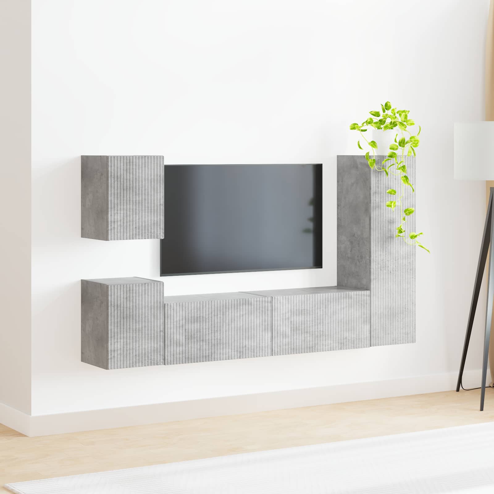 Ensemble meuble TV 4 pcs Gris béton Bois d'ingénierie - XIOS