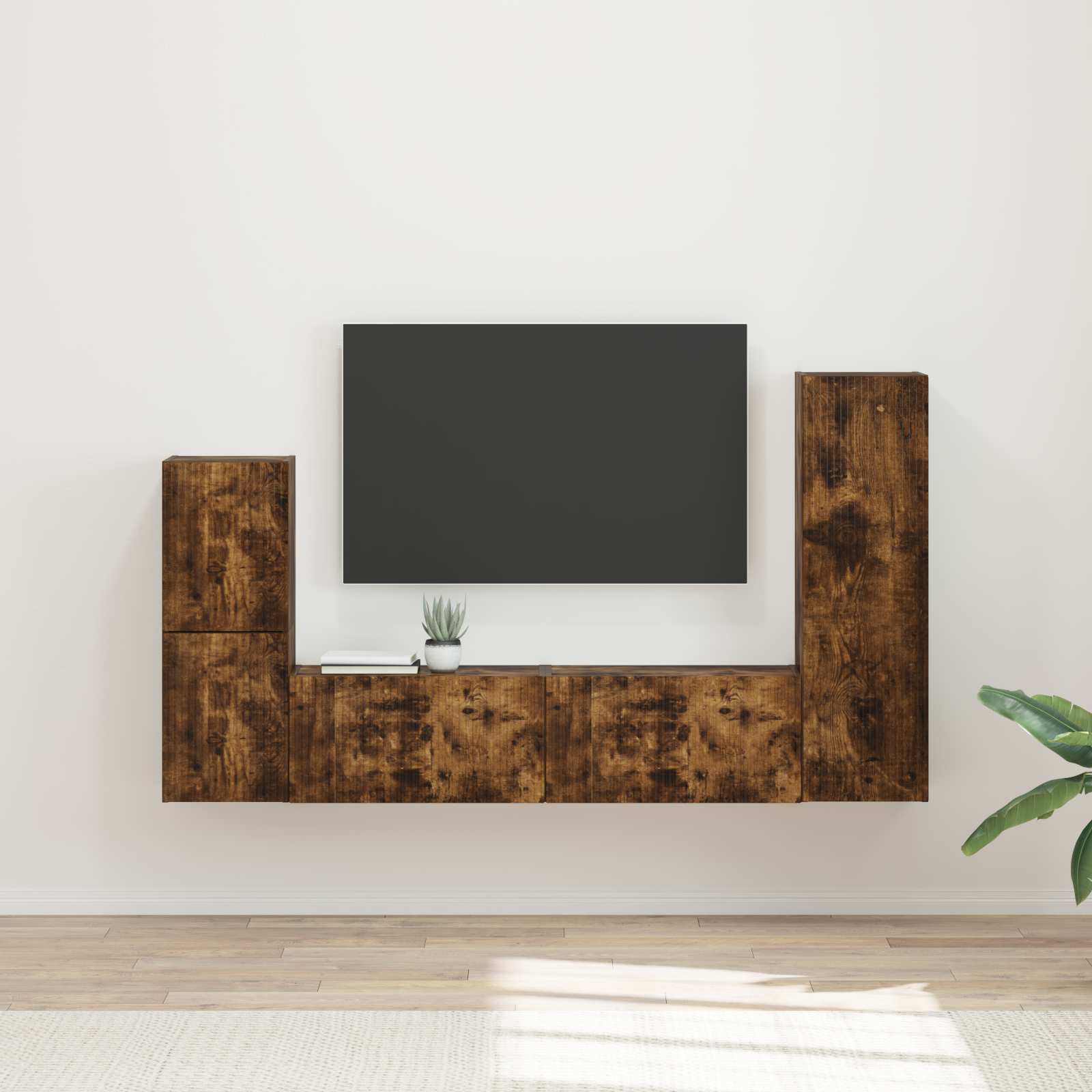 Ensemble meuble TV 4 pc Chêne fumé Bois d'ingénierie