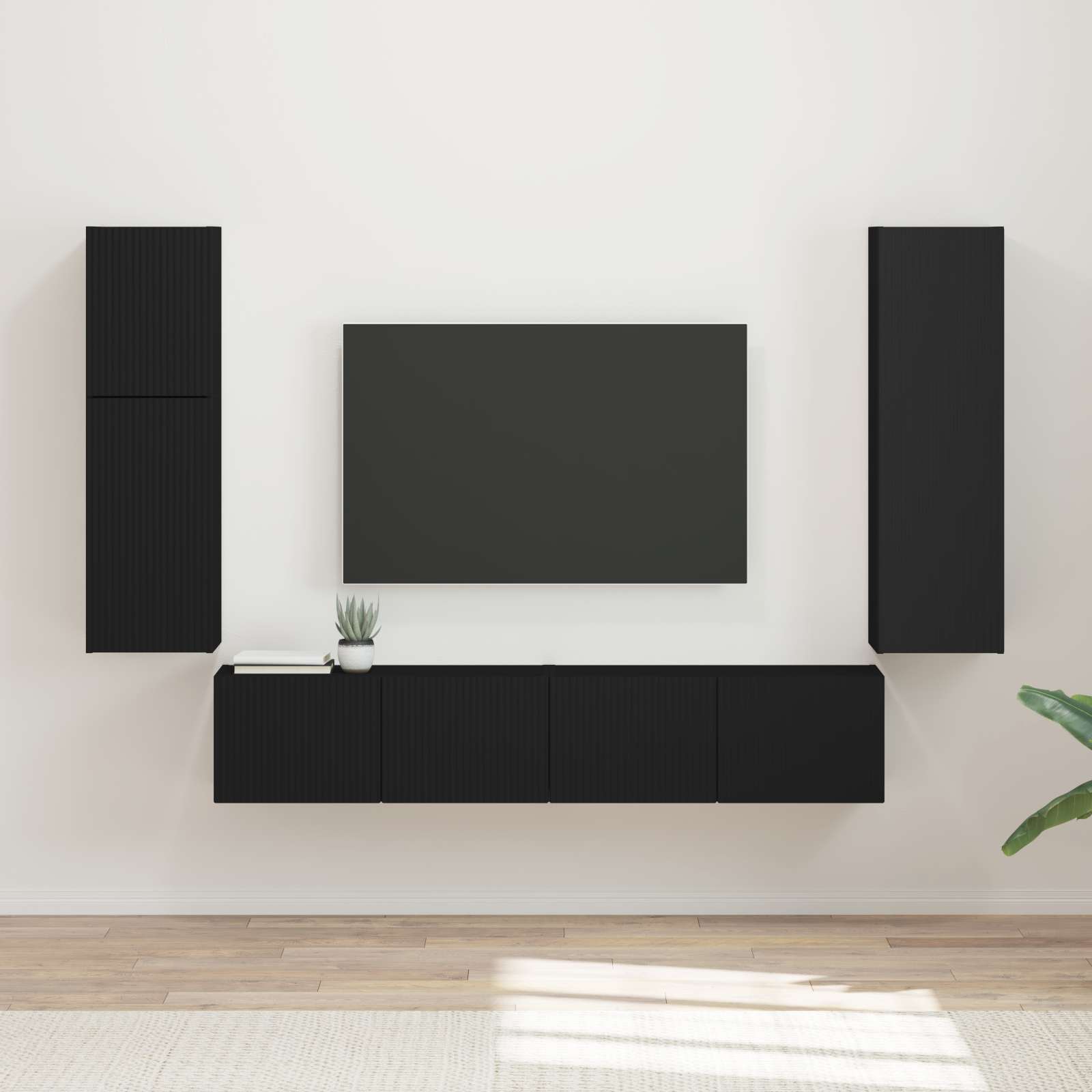 Ensemble meuble TV 4 pc Noir Bois d'ingénierie