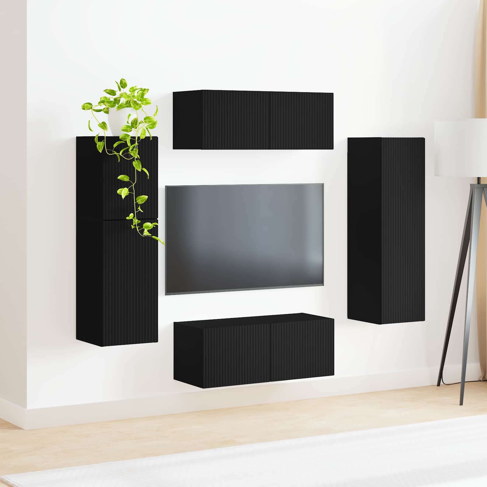 Ensemble meuble TV 4 pc Noir Bois d'ingénierie