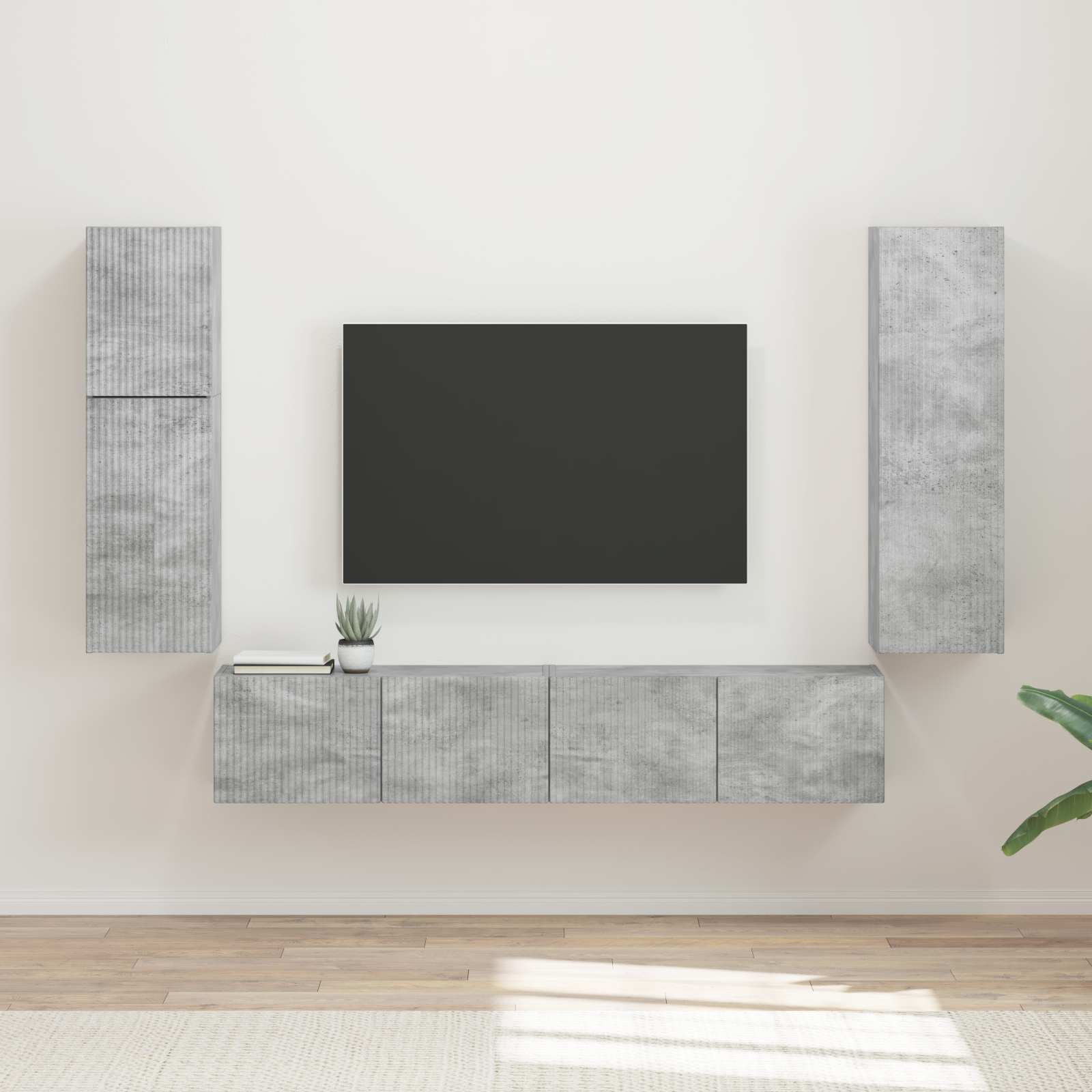 Ensemble meuble TV 4 pc Gris béton Bois d'ingénierie