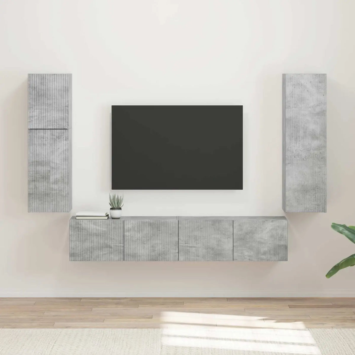 Ensemble meuble TV 4 pc Gris béton Bois d’ingénierie - XIOS